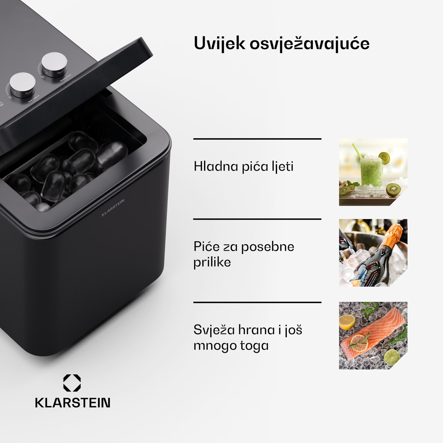 IceCraft aparat za izradu kockica leda, 2 načina, 1,3 l hladne vode, automatsko čišćenje, 12 kg/24 sata Crna