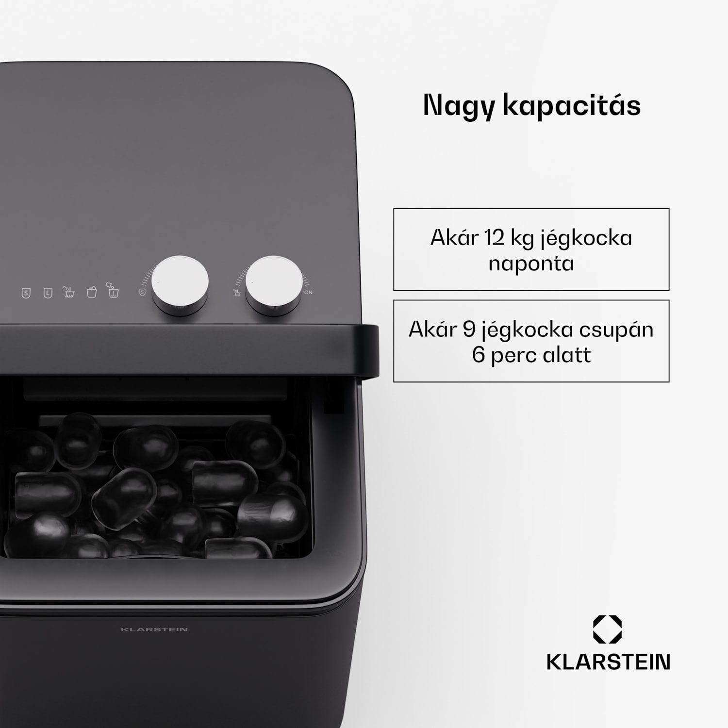 IceCraft jégkockakészítő, 2 üzemmód, 1,3 l hideg víz, automatikus tisztítás, 12 kg/24 h Fekete