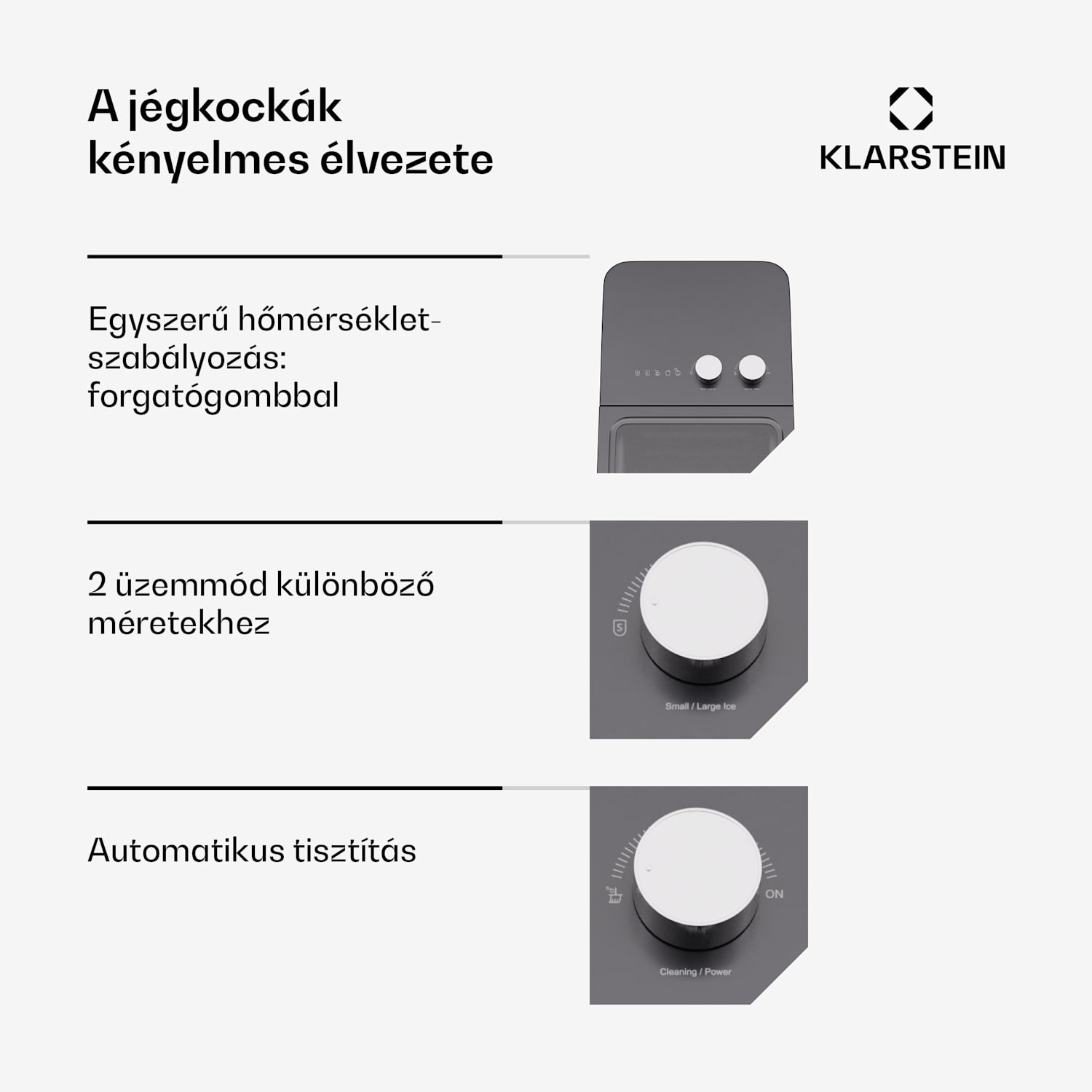 IceCraft jégkockakészítő, 2 üzemmód, 1,3 l hideg víz, automatikus tisztítás, 12 kg/24 h Fekete