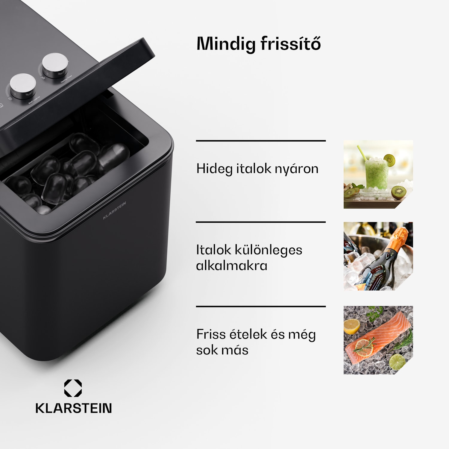 IceCraft jégkockakészítő, 2 üzemmód, 1,3 l hideg víz, automatikus tisztítás, 12 kg/24 h Fekete