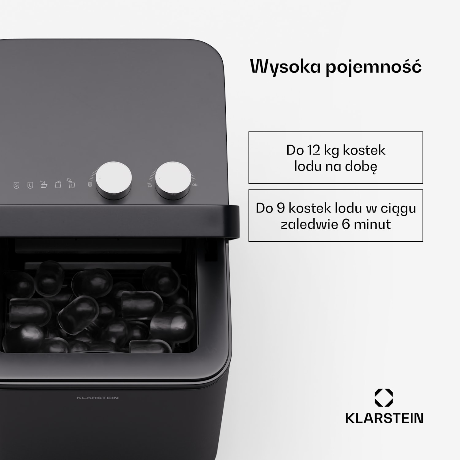 IceCraft kostkarka do lodu, 2 tryby, 1,3 l zimnej wody, automatyczne czyszczenie, 12 kg/24 h Czarny