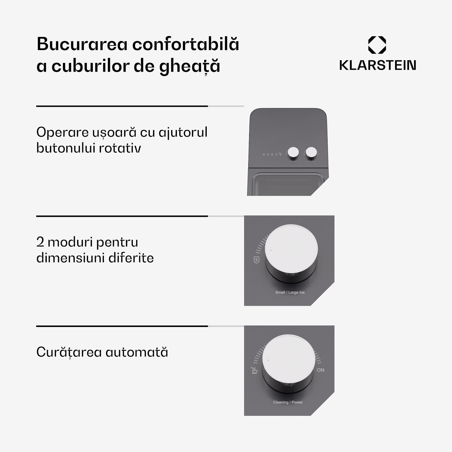 Aparat pentru cuburi de gheata IceCraft, 2 moduri, 1,3 l apa rece, curățare automata, 12 kg/24 h Negru