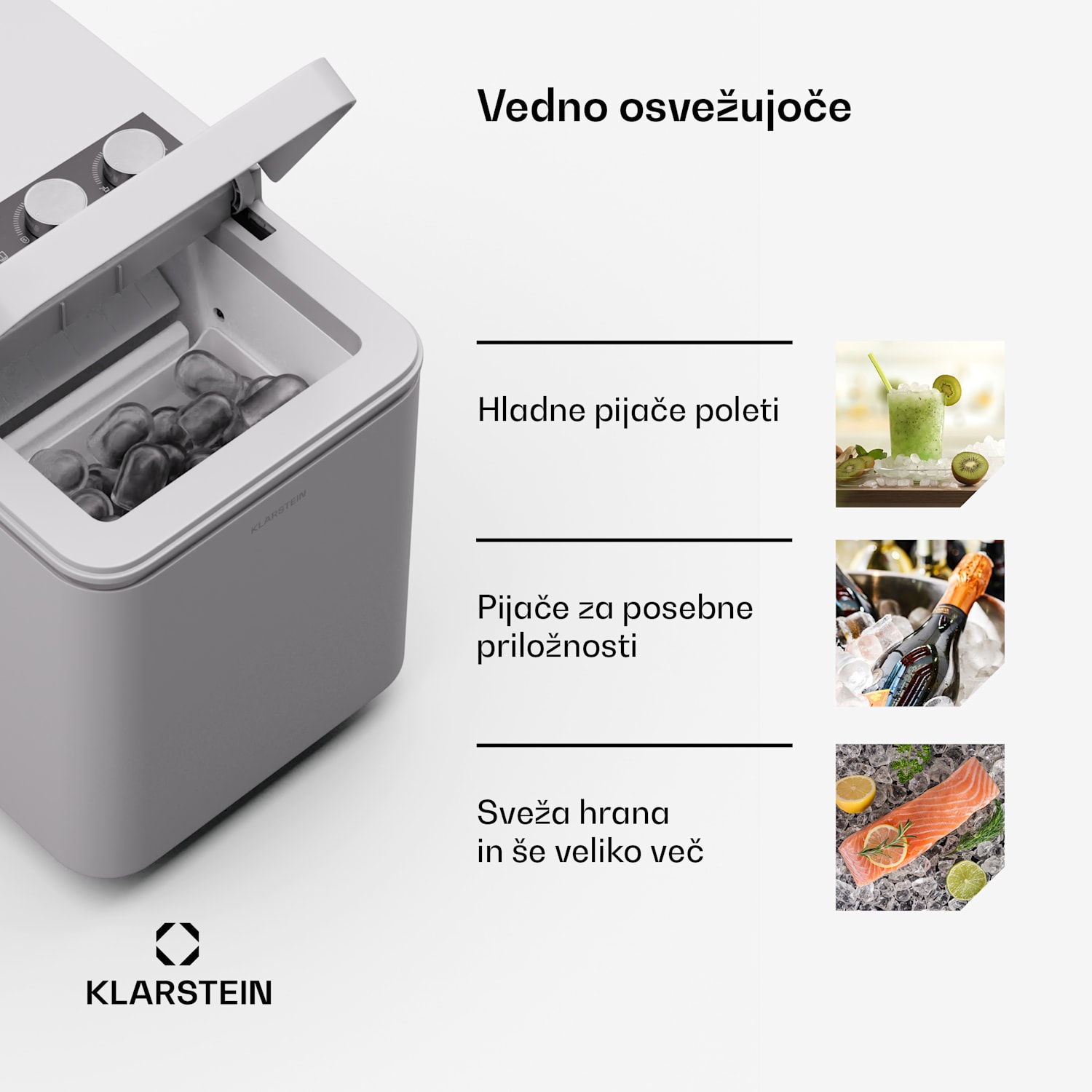 IceCraft izdelovalec ledenih kock, 2 načina, 1,3 l mrzle vode, samodejno čiščenje, 12 kg/24 ur Bela