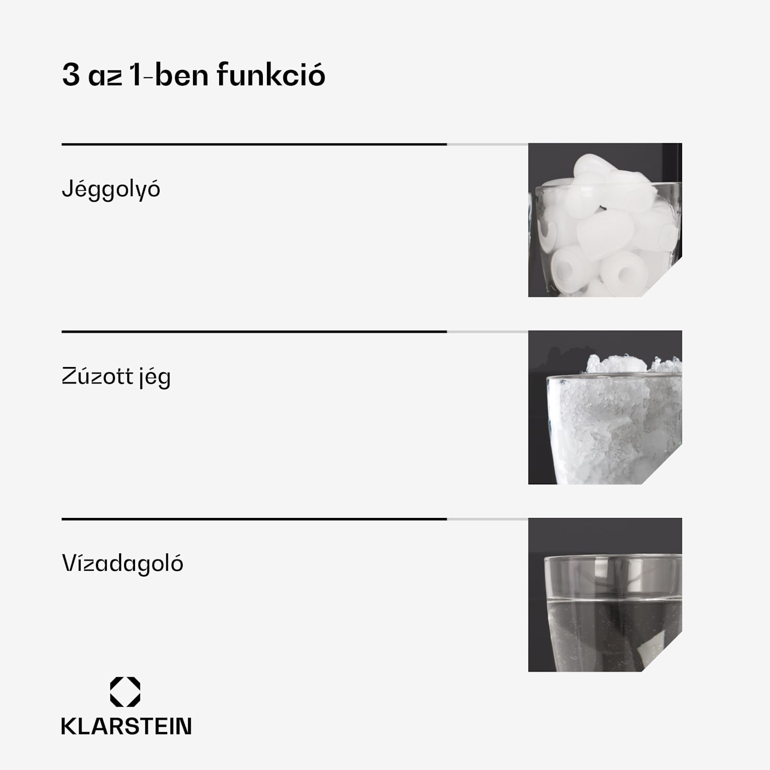 ArcticBlend 3in1 jégkészítő, 20 kg/24ó, Jéggolyó, Zúzott jég, Vízadagoló digitálisan