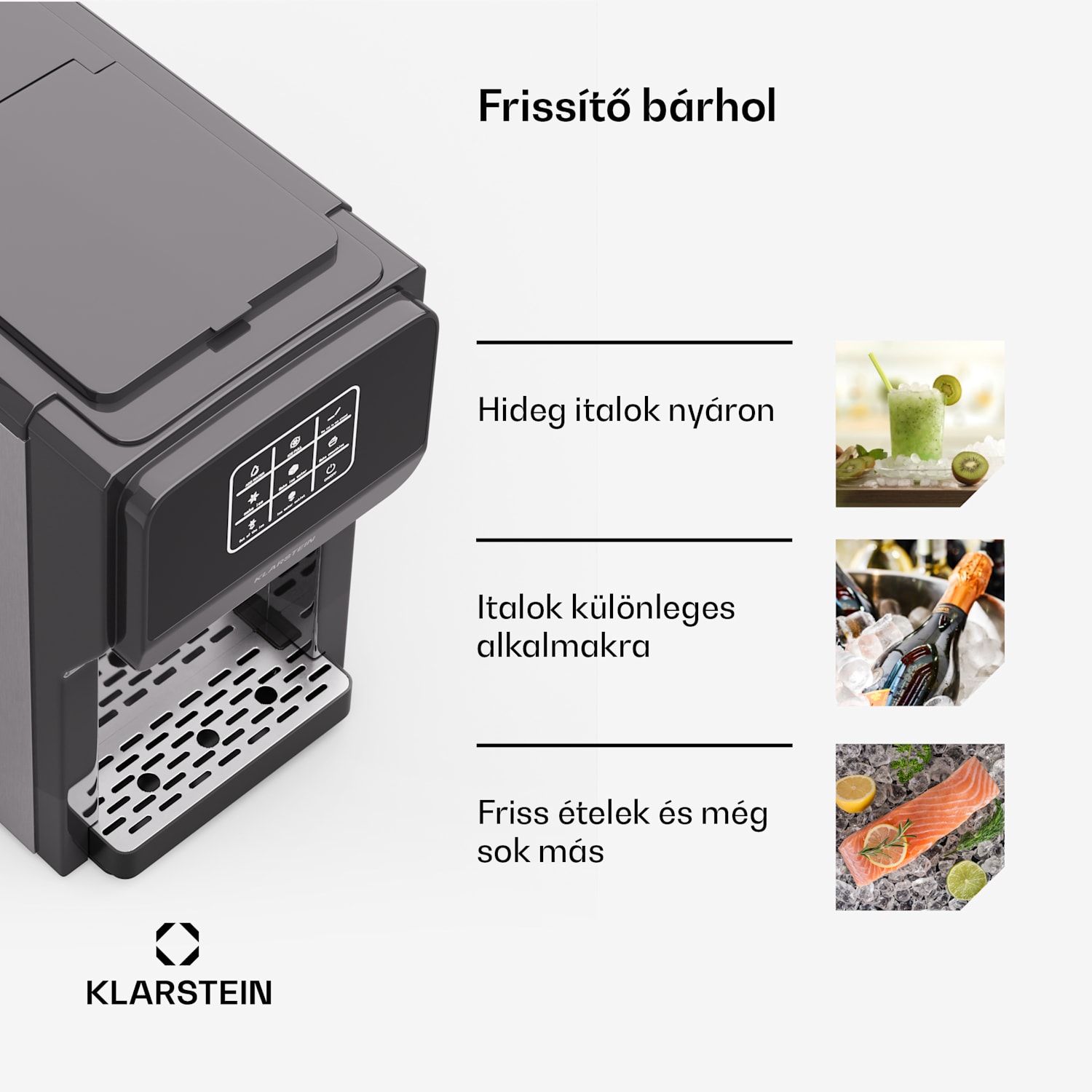 ArcticBlend 3in1 jégkészítő, 20 kg/24ó, Jéggolyó, Zúzott jég, Vízadagoló digitálisan