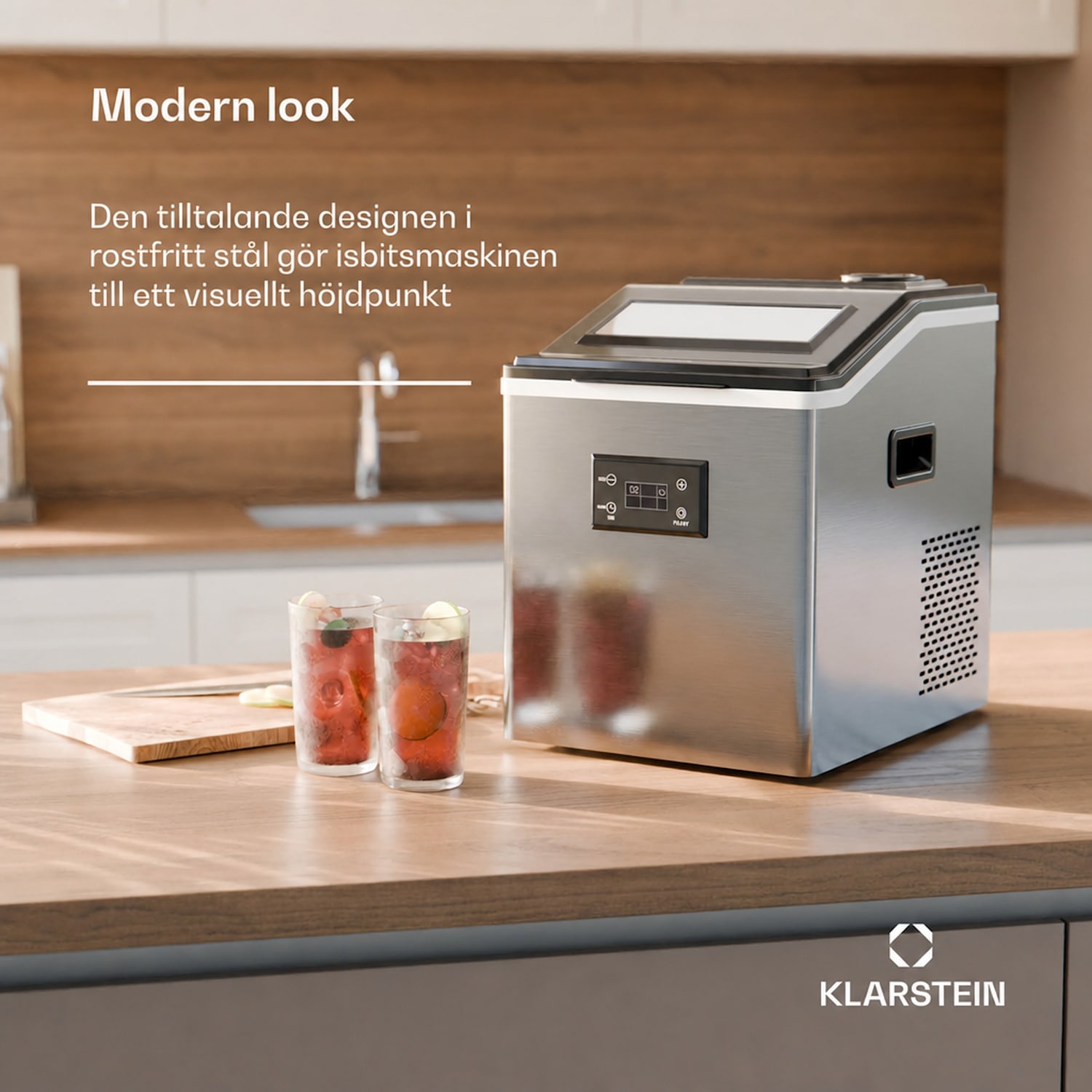 FrostMaster ismaskin 40 kg isbitar per dag utsida i rostfritt stål LED-display med isskopa  