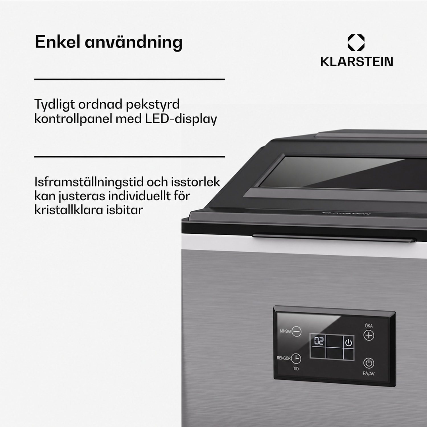 FrostMaster ismaskin 40 kg isbitar per dag utsida i rostfritt stål LED-display med isskopa  