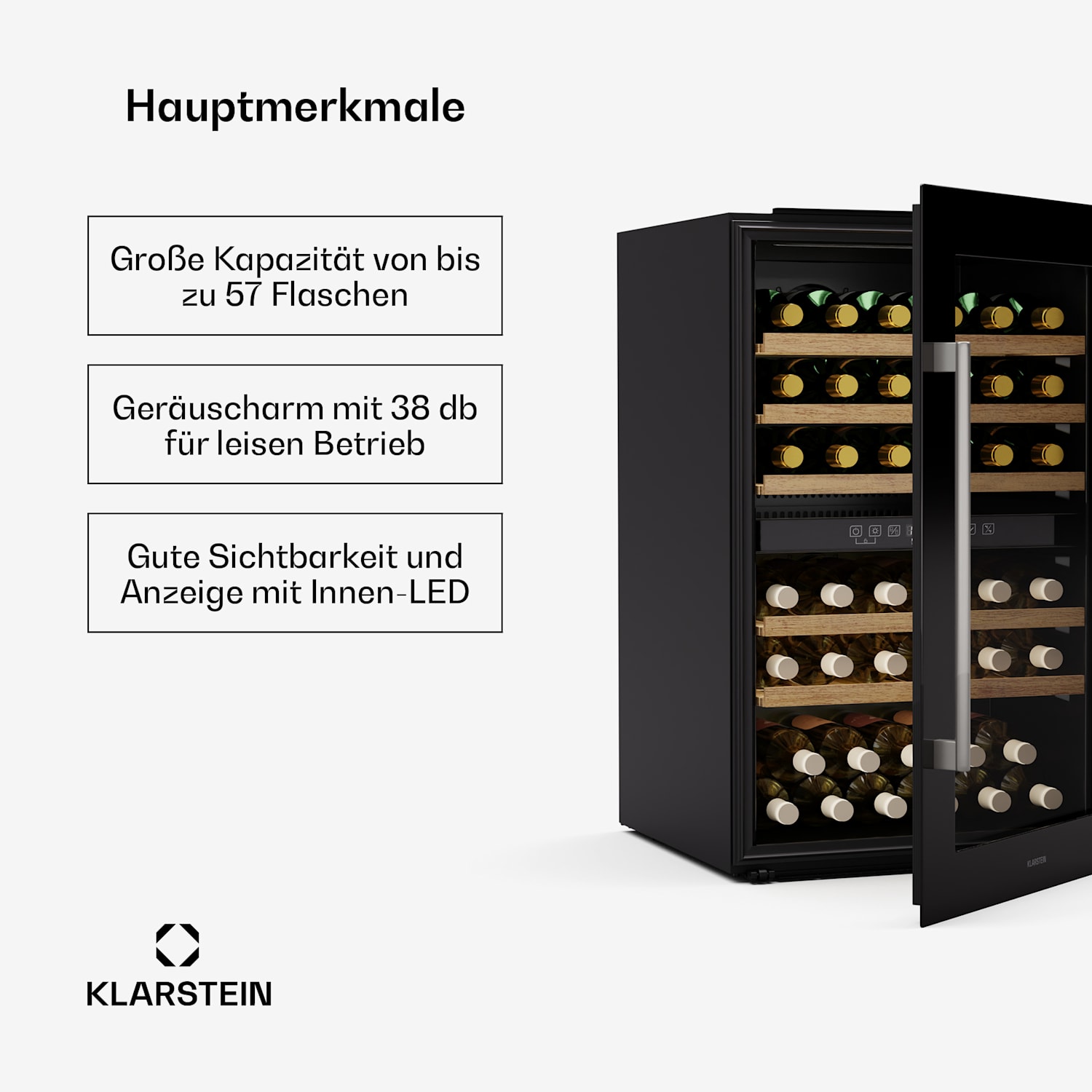 Vinsider 57 Duo Weinkühlschrank | 2 Kühlzonen | 57 Flaschen | Einbaugerät 57 Flaschen | 2 Kühlzonen | Schwarz