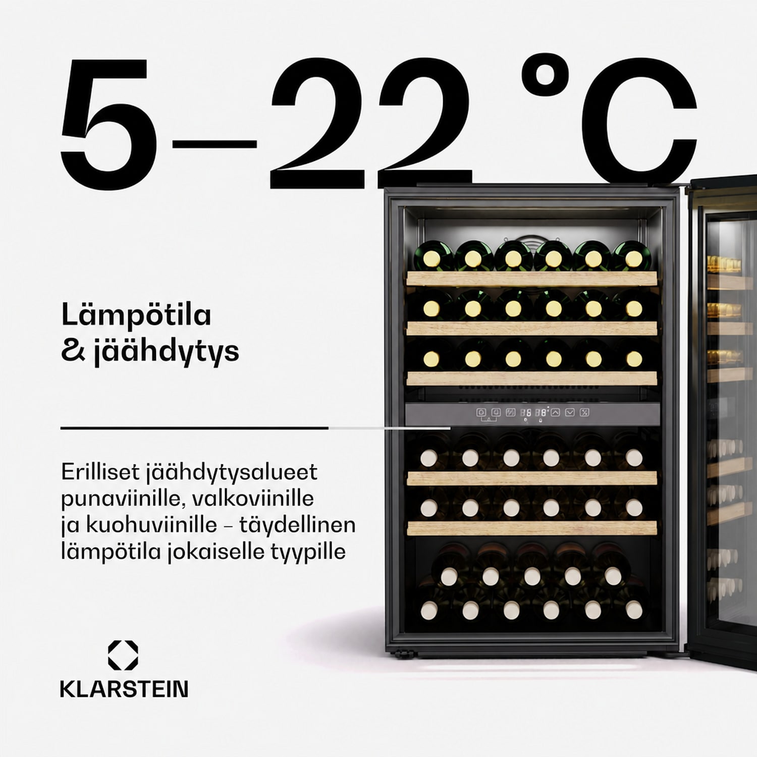 Vinsider 57 Duo -viinikaappi | 2 jäähdytysaluetta | 57 pulloa | sisäänrakennettava laite 57 pulloa | 2 jäähdytysalue | Musta