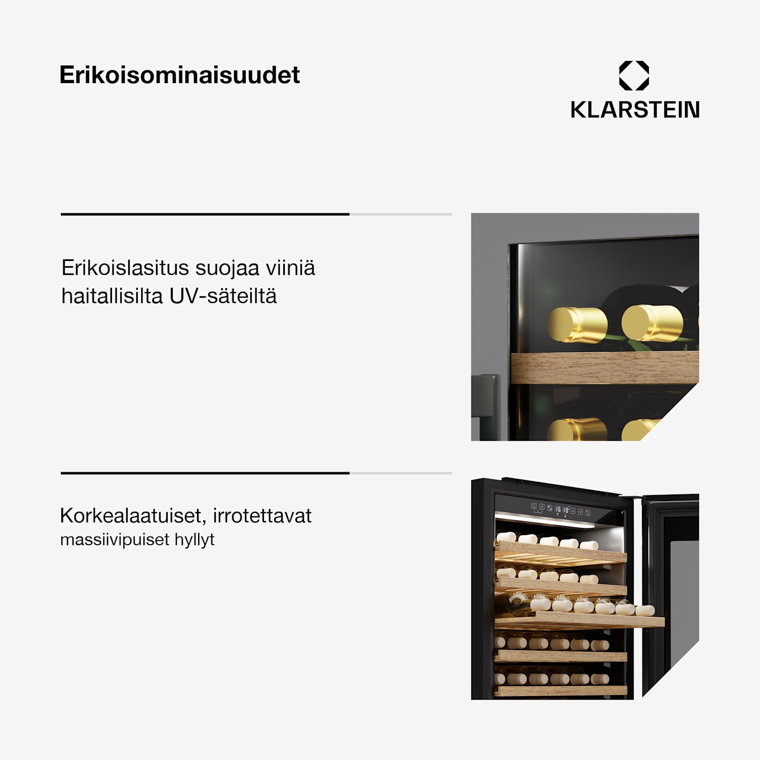 Vinsider 57 Duo -viinikaappi | 2 jäähdytysaluetta | 57 pulloa | sisäänrakennettava laite 57 pulloa | 2 jäähdytysalue | Musta