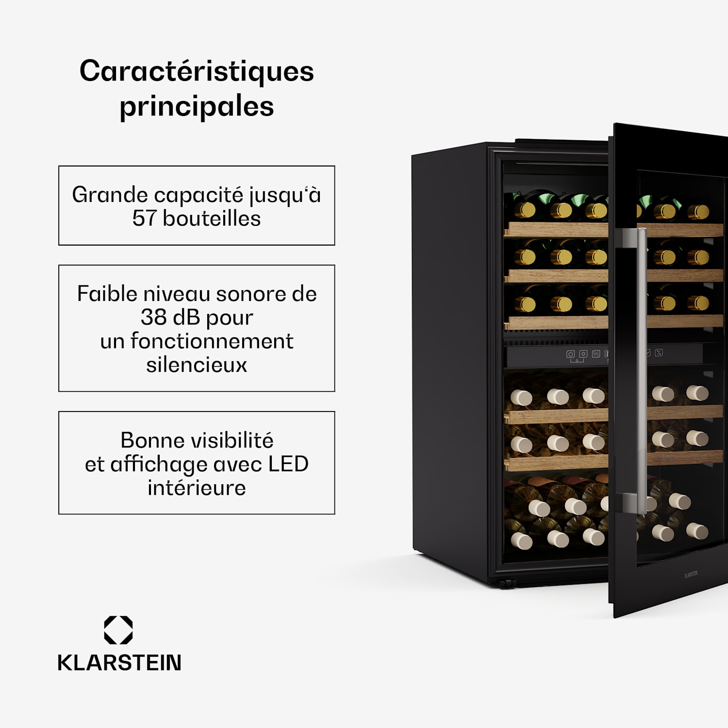 Vinsider 57 Duo wijnkoelkast | 2 koelzones | 57 flessen | inbouwapparaat 57 flessen | 2 koelzones | Zwart