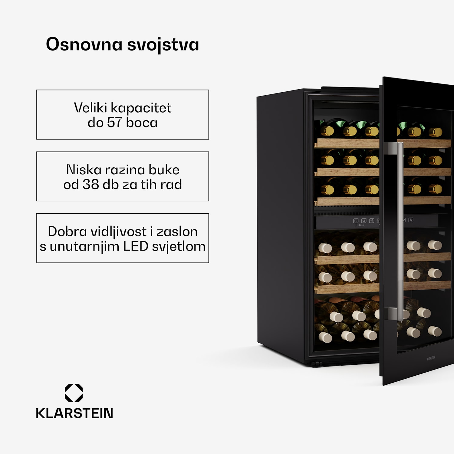 Vinsider 57 Duo hladnjak za vino, 2 rashladne zone, 57 boca, ugradbeni 57 boca | 2 | Crna