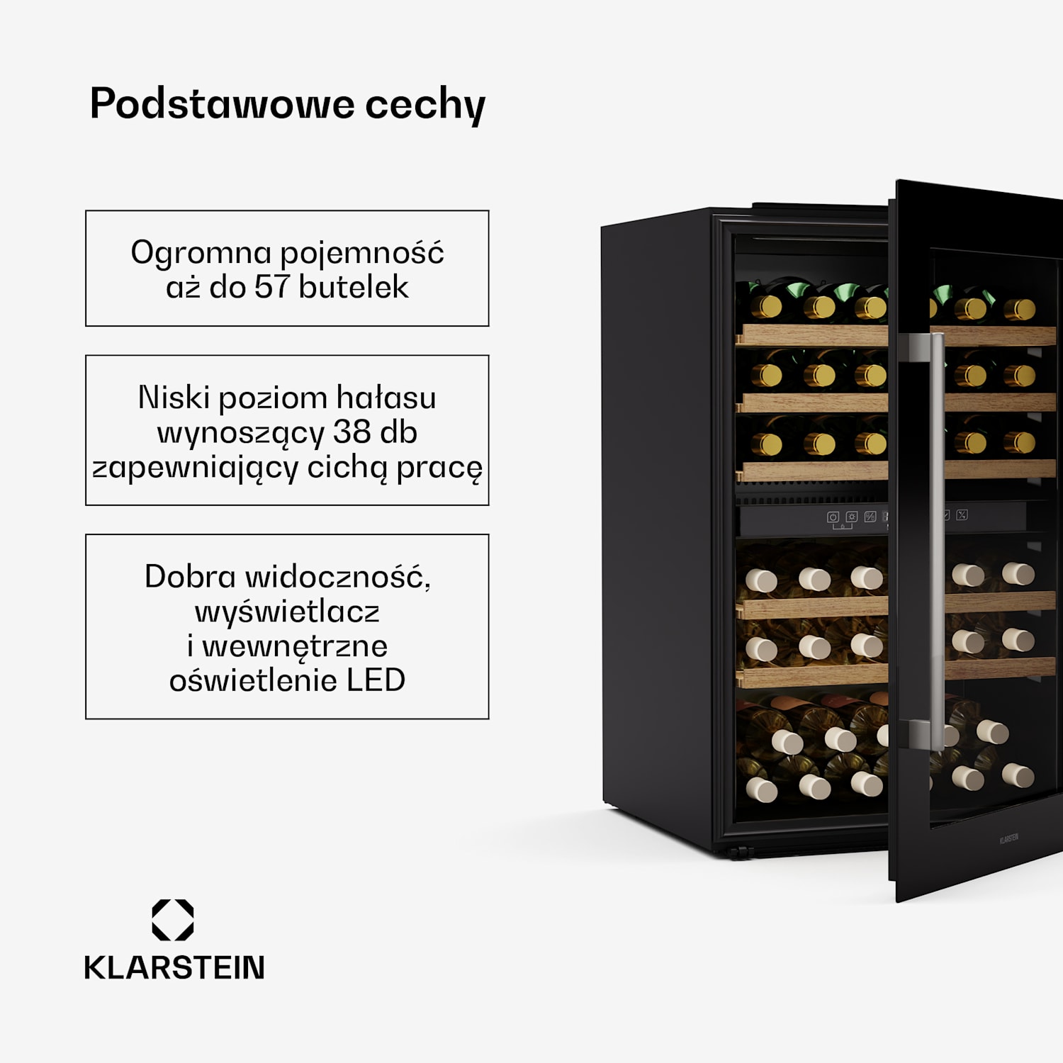 Chłodziarka do wina Vinsider 57 Duo, 2 strefy chłodzenia, 57 butelek, urządzenie do zabudowy 57 butelek | 2 strefy chłodzenia | Czarny