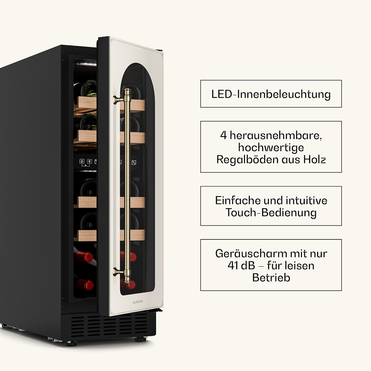 Vinovilla Victoria 17 Duo Cave à vin | 2 zones de refroidissement | tactile | 17 bouteilles | 4 clayettes 17 bouteilles | 2 zones de conservation | Crème