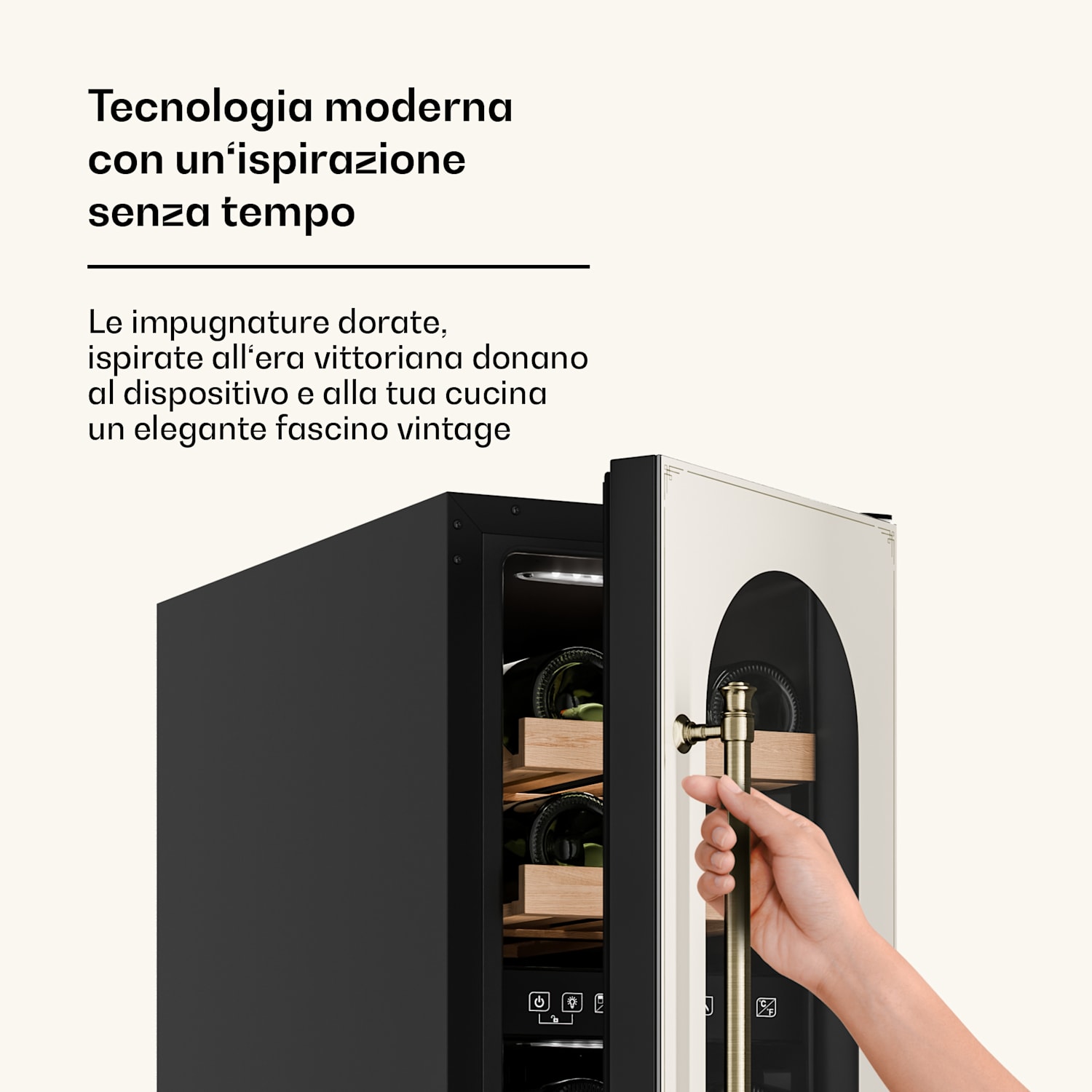 Vinovilla Victoria 17 Duo - Frigorifero per vini | 2 zone di raffreddamento | Touch | 17 bottiglie | 4 ripiani 17 bottiglie | 2 zone di raffreddamento | Crema