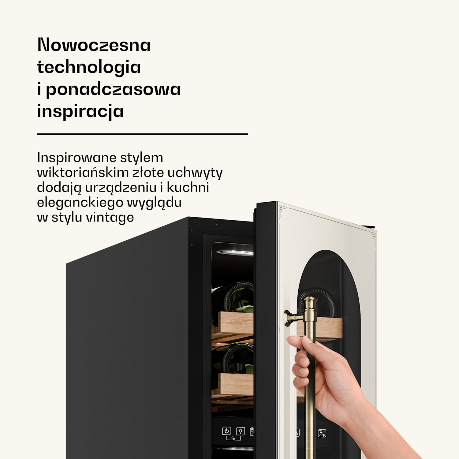 Chłodziarka na wino Vinovilla Victoria 17 Duo, 2 strefy chłodzenia, Sterowanie dotykowe, 17 butelek, 4 półki 