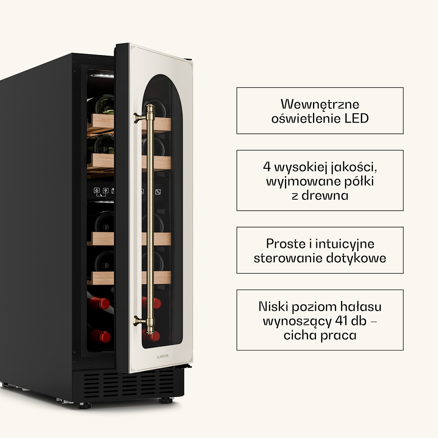 Chłodziarka na wino Vinovilla Victoria 17 Duo, 2 strefy chłodzenia, Sterowanie dotykowe, 17 butelek, 4 półki 