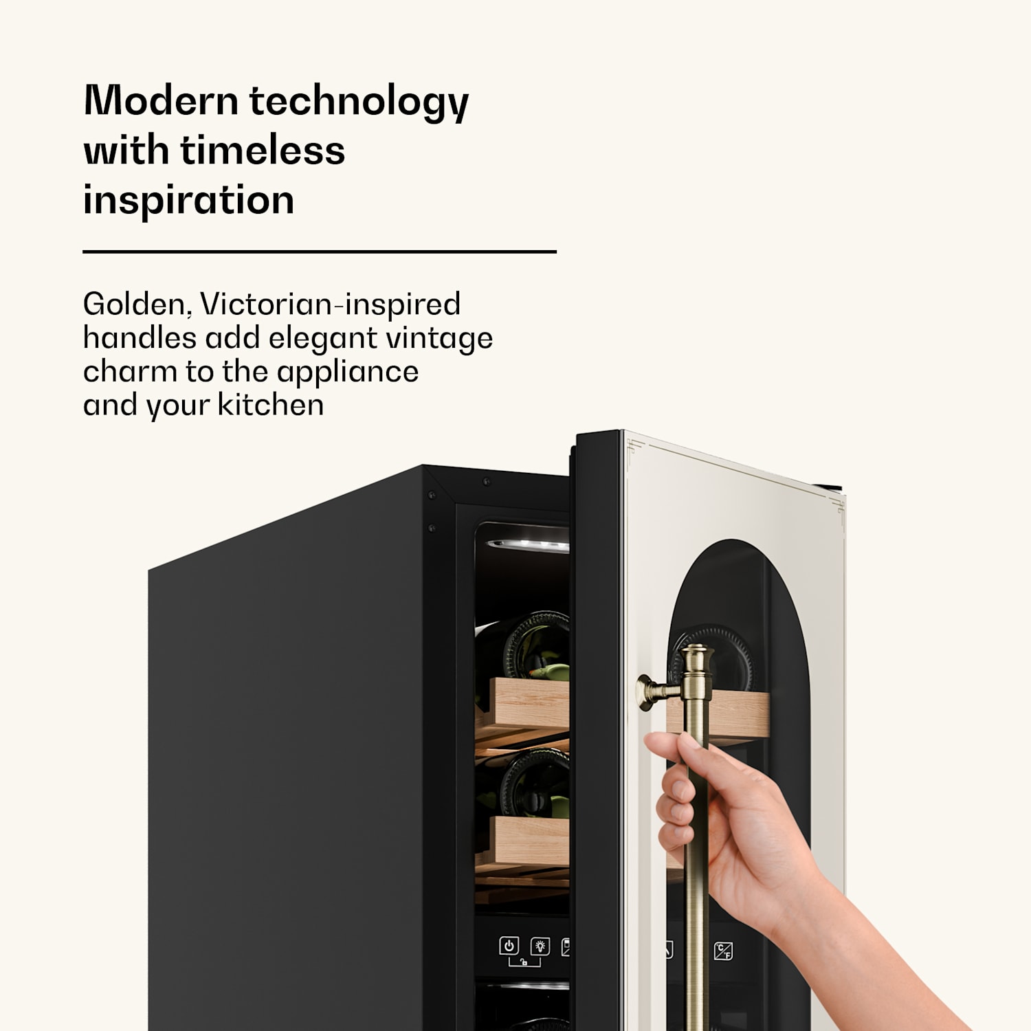 Refrigerador de vinhos Vinovilla Victoria 17 Duo | 2 zonas de refrigeração | Touch | 17 garrafas | 4 prateleiras 17 garrafas | 2 compartimentos de refrigeração | Creme