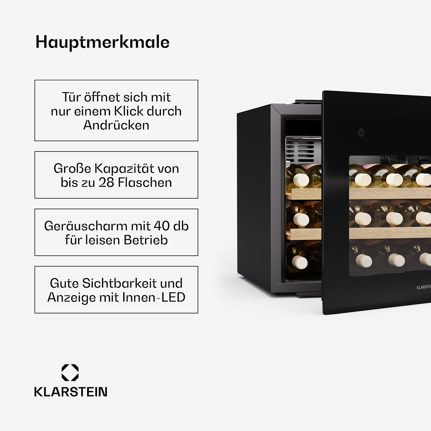 Rhone 28 Uno Weinkühlschrank | 28 Flaschen | LED-Steuerung | Push-to-Open | leise 