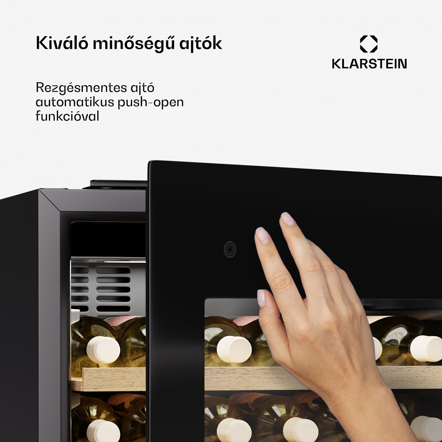 Rhone 28 Duo borhűtő, 28 palack, LED vezérlés, push-to-open, csendes 28 palack | 1 hűtőzóna | Fekete