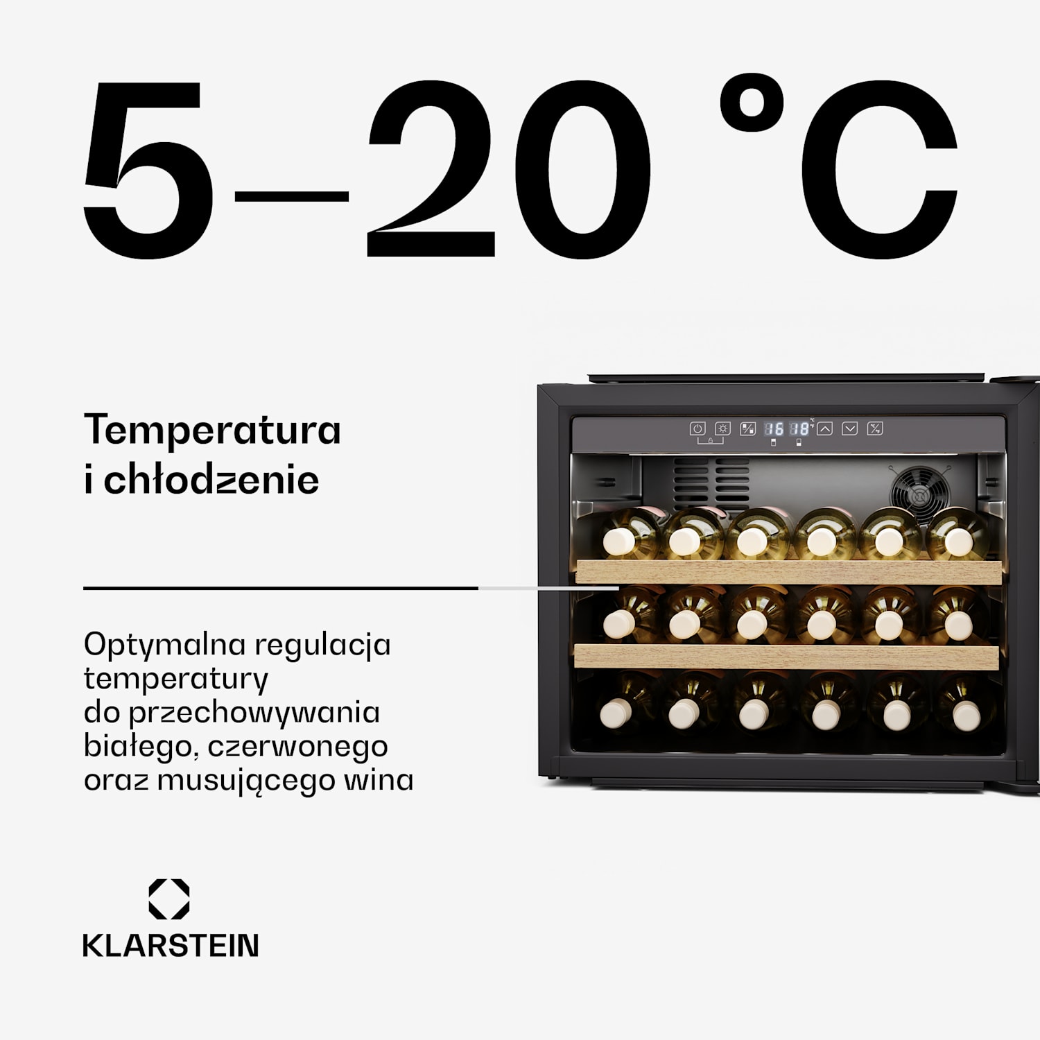 Lodówka na wino Rhone 28 Uno, 28 butelek, sterowanie LED, otwieranie push-to-open, cicha 28 butelek | 1 strefa chłodzenia | Czarny
