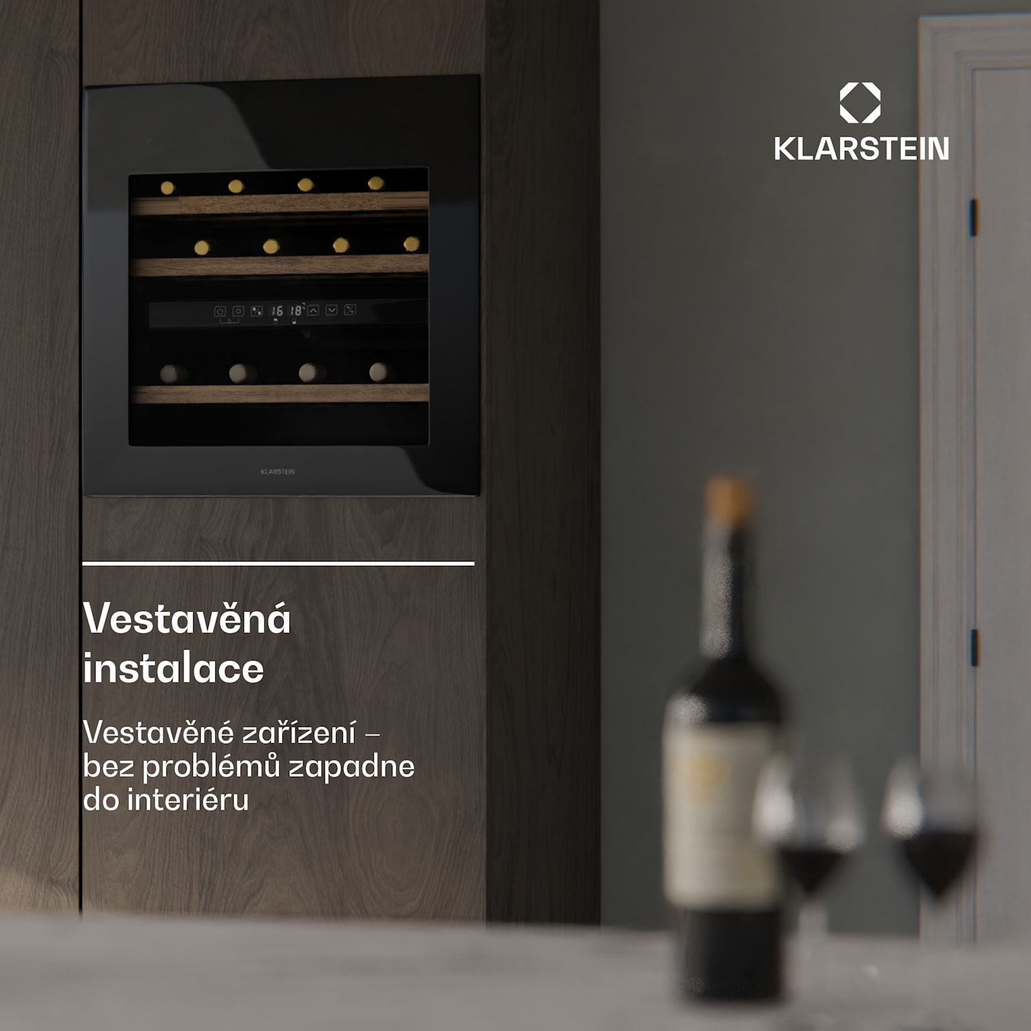 Rhone 36 Duo vinotéka, 36 lahví, LED ovládání, push-to-open, tichý chod 36 lahví | 2 chladicí zóny | Černá