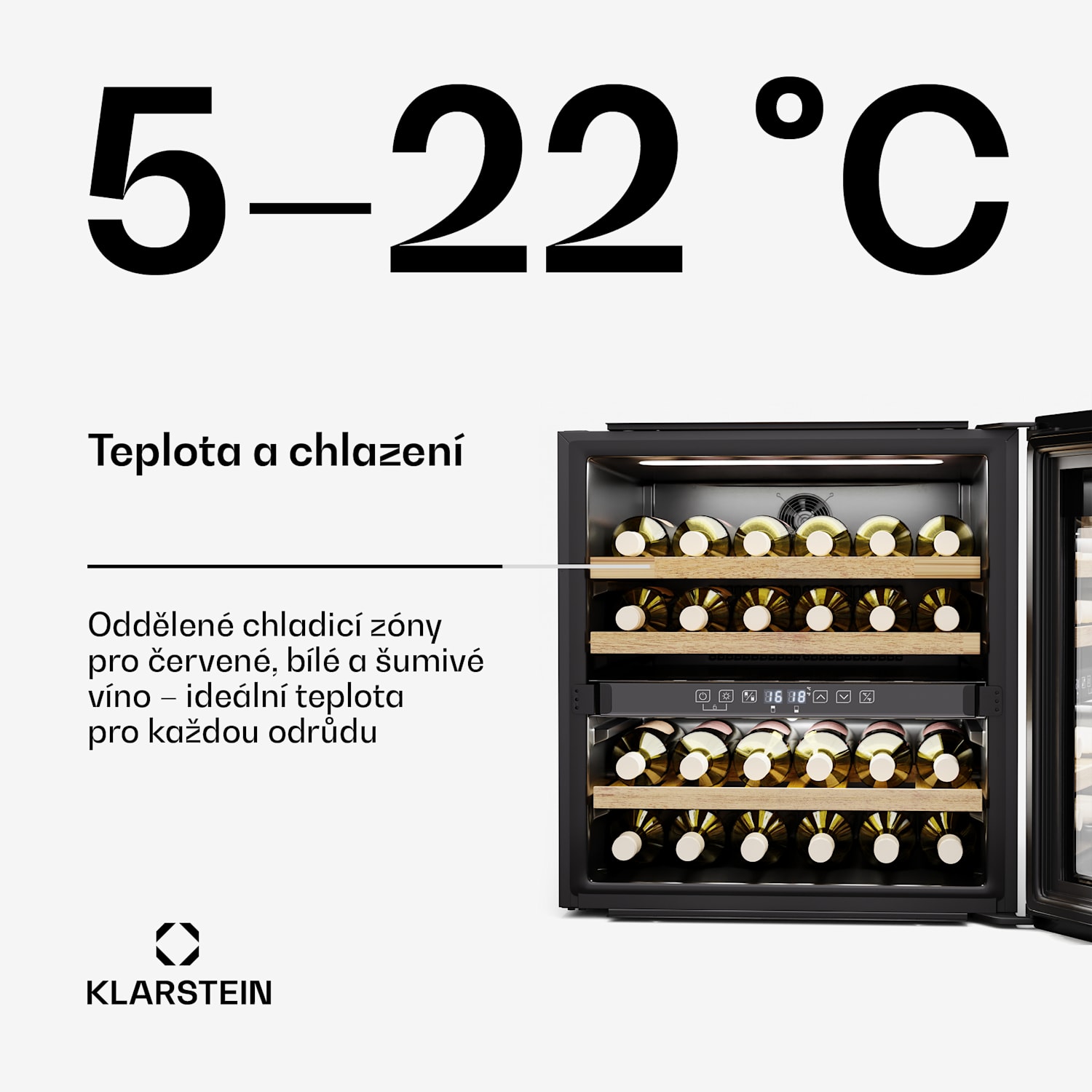 Rhone 36 Duo vinotéka, 36 lahví, LED ovládání, push-to-open, tichý chod 36 lahví | 2 chladicí zóny | Černá