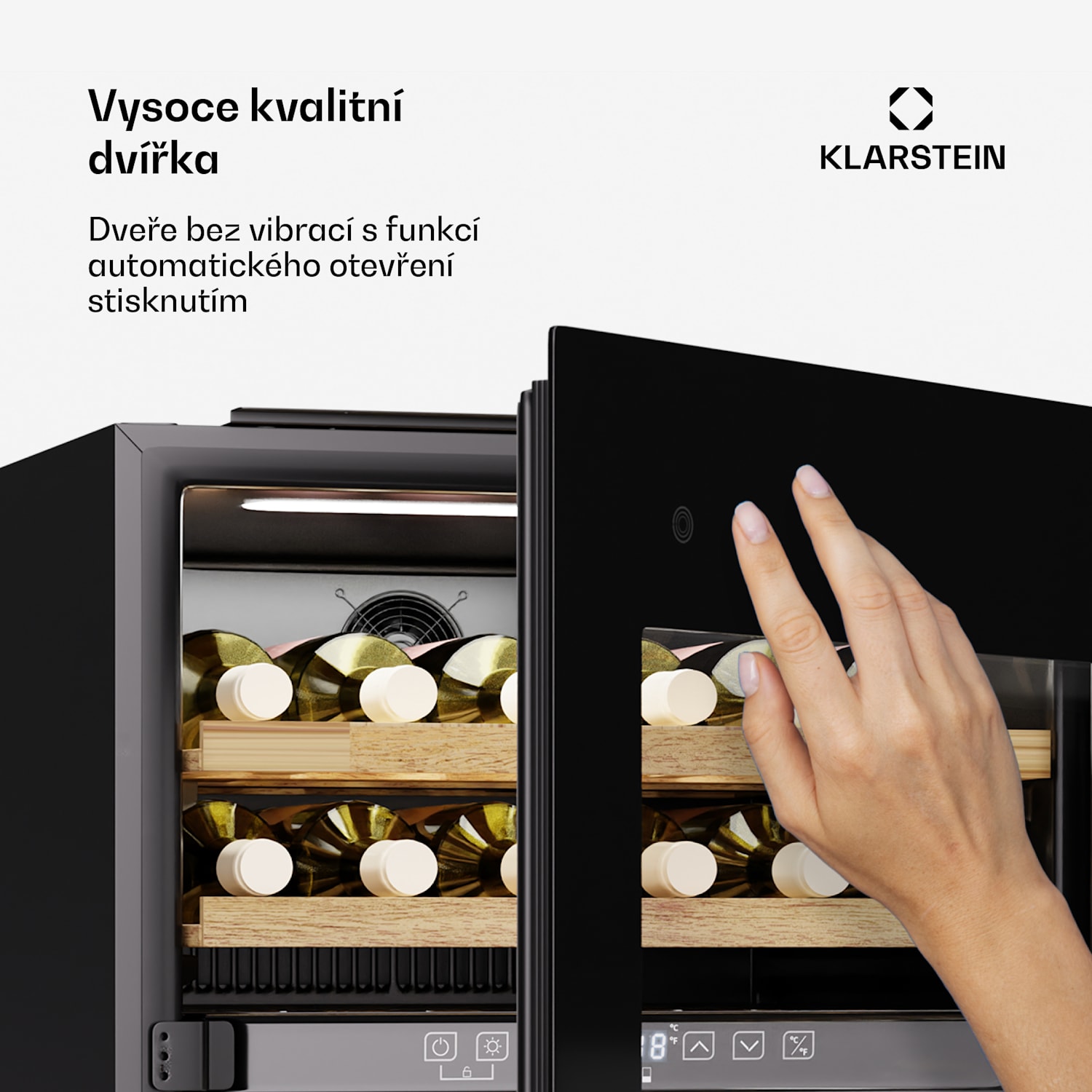 Rhone 36 Duo vinotéka, 36 lahví, LED ovládání, push-to-open, tichý chod 36 lahví | 2 chladicí zóny | Černá