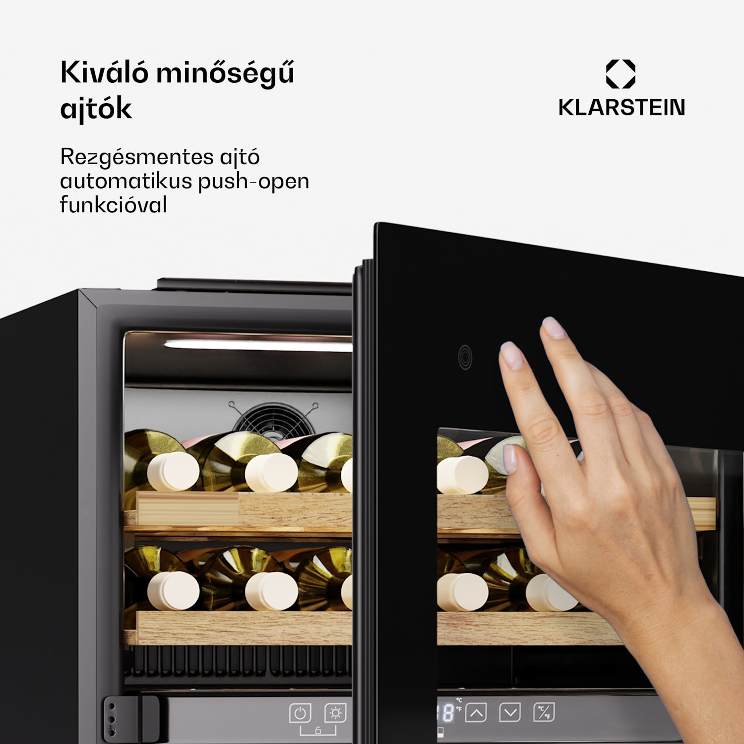 Rhone 36 Duo borhűtő, 36 palack, LED vezérlés, push-to-open, csendes 36 palack | 2 hűtőzóna | Fekete