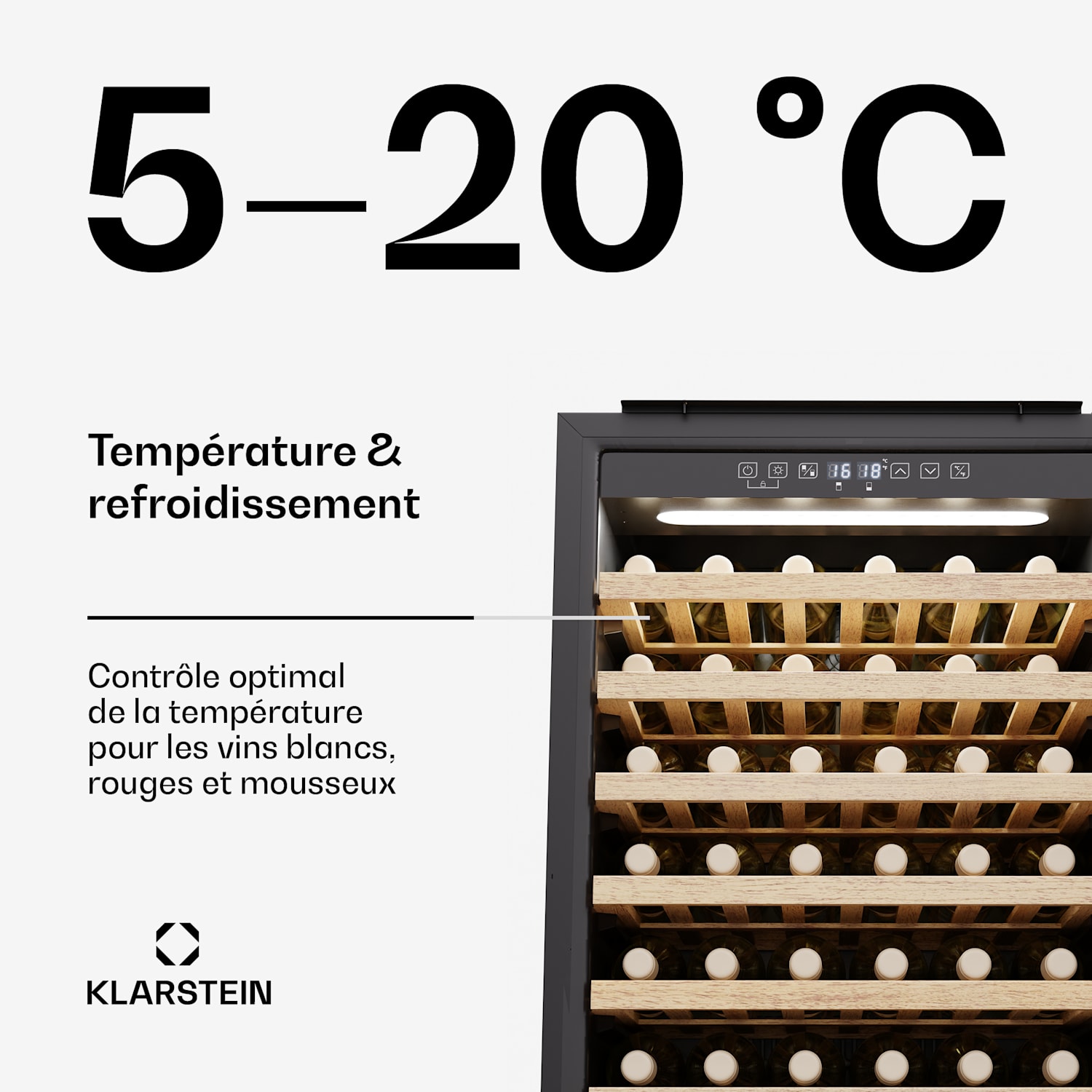 Rhone 59 Uno Cave à vin | 59 bouteilles | Commande LED | Push-to-Open | Silencieuse 59 bouteilles | 1 zone de conservation | Noir