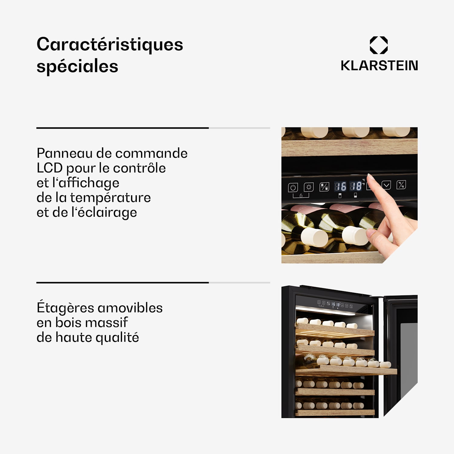 Rhone 59 Uno Cave à vin | 59 bouteilles | Commande LED | Push-to-Open | Silencieuse 59 bouteilles | 1 zone de conservation | Noir