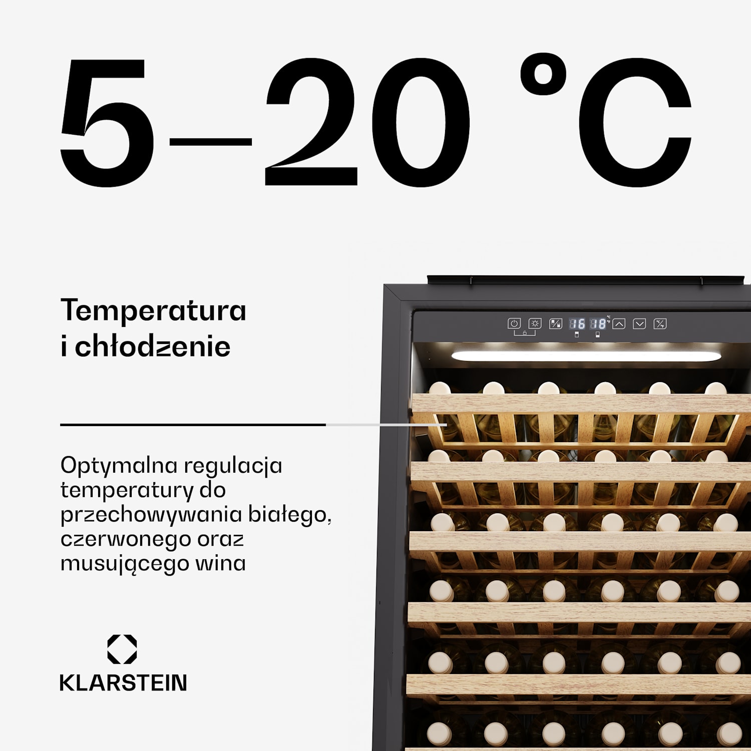 Lodówka na wino Rhone 59 Uno, 59 butelek, sterowanie LED, push-to-open, cicha 59 butelek | 1 strefa chłodzenia | Czarny