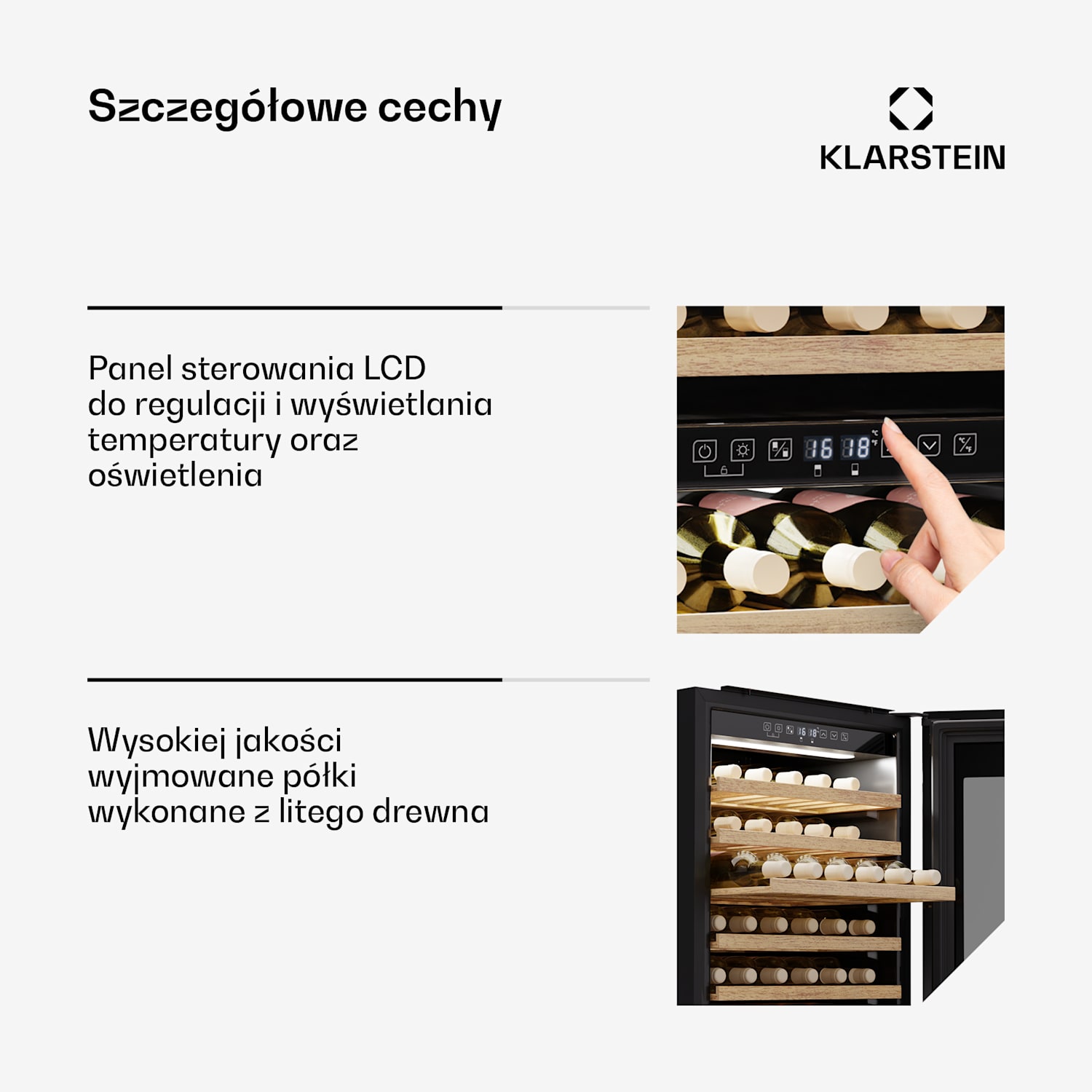 Lodówka na wino Rhone 59 Uno, 59 butelek, sterowanie LED, push-to-open, cicha 59 butelek | 1 strefa chłodzenia | Czarny