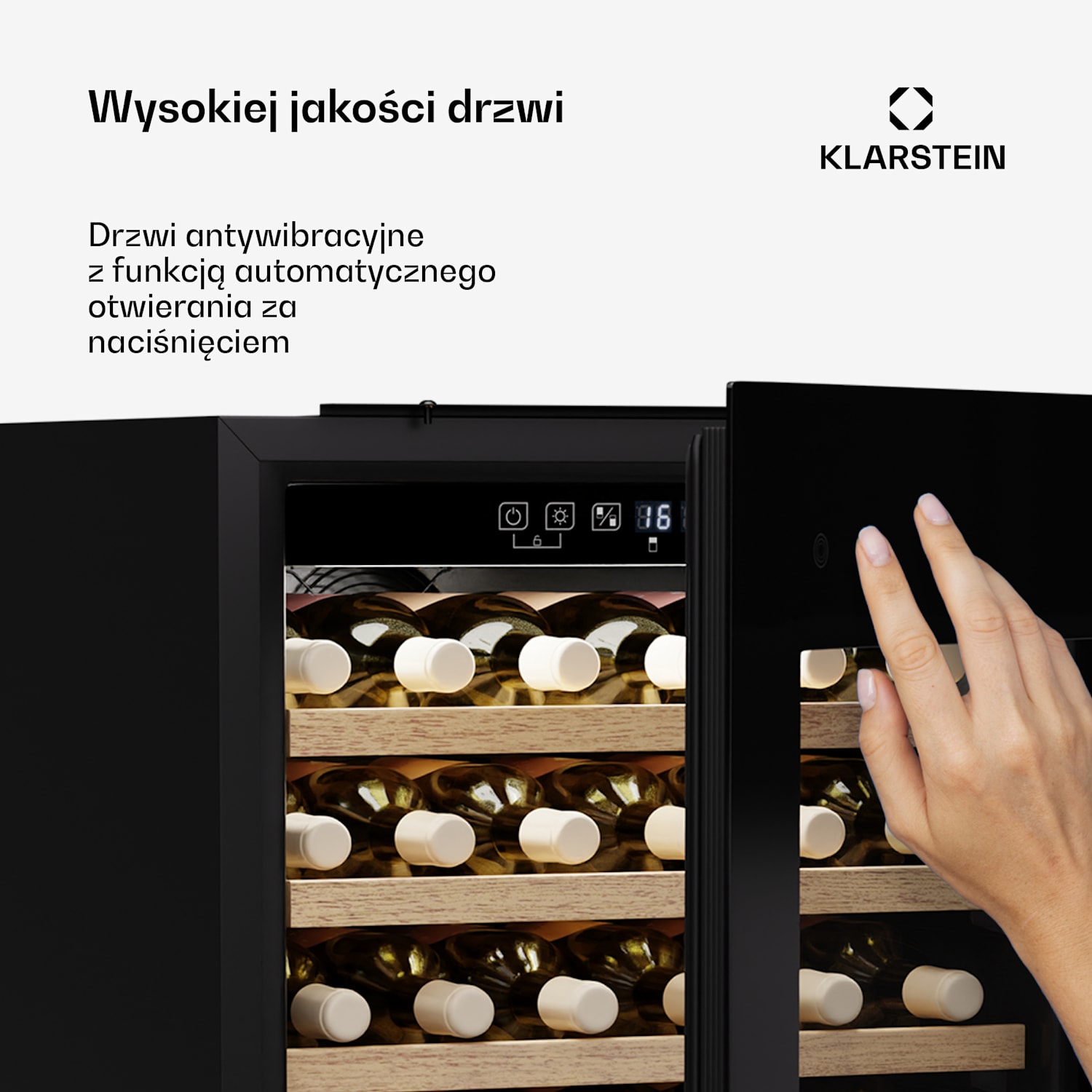 Lodówka na wino Rhone 59 Uno, 59 butelek, sterowanie LED, push-to-open, cicha 59 butelek | 1 strefa chłodzenia | Czarny
