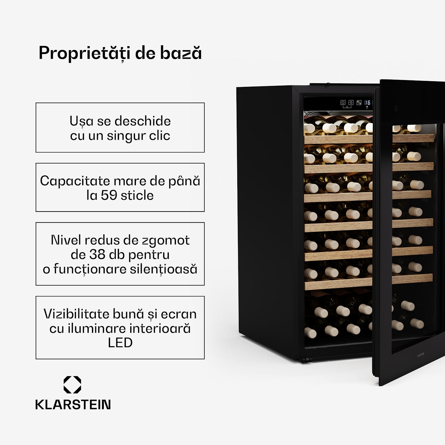 Răcitor de vin Rhone 59 Uno, 59 sticle, control LED, împinge pentru a deschide, tăcut 59 de sticle | 1 | Negru