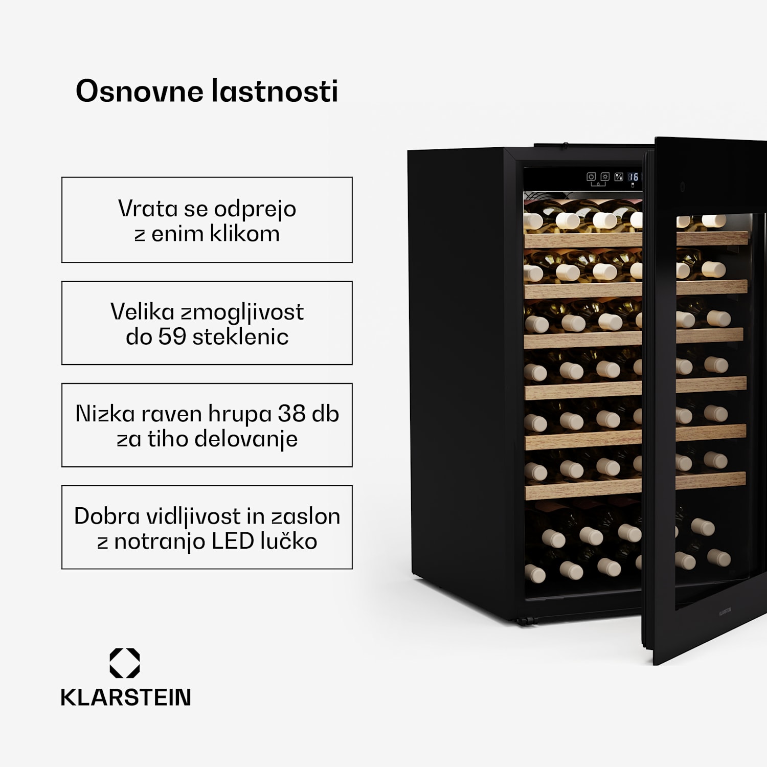 Rhone 59 Uno hladilnik za vino, 59 steklenic, LED nadzor, potisni za odpiranje, tih 59 steklenic | 1 | Črna