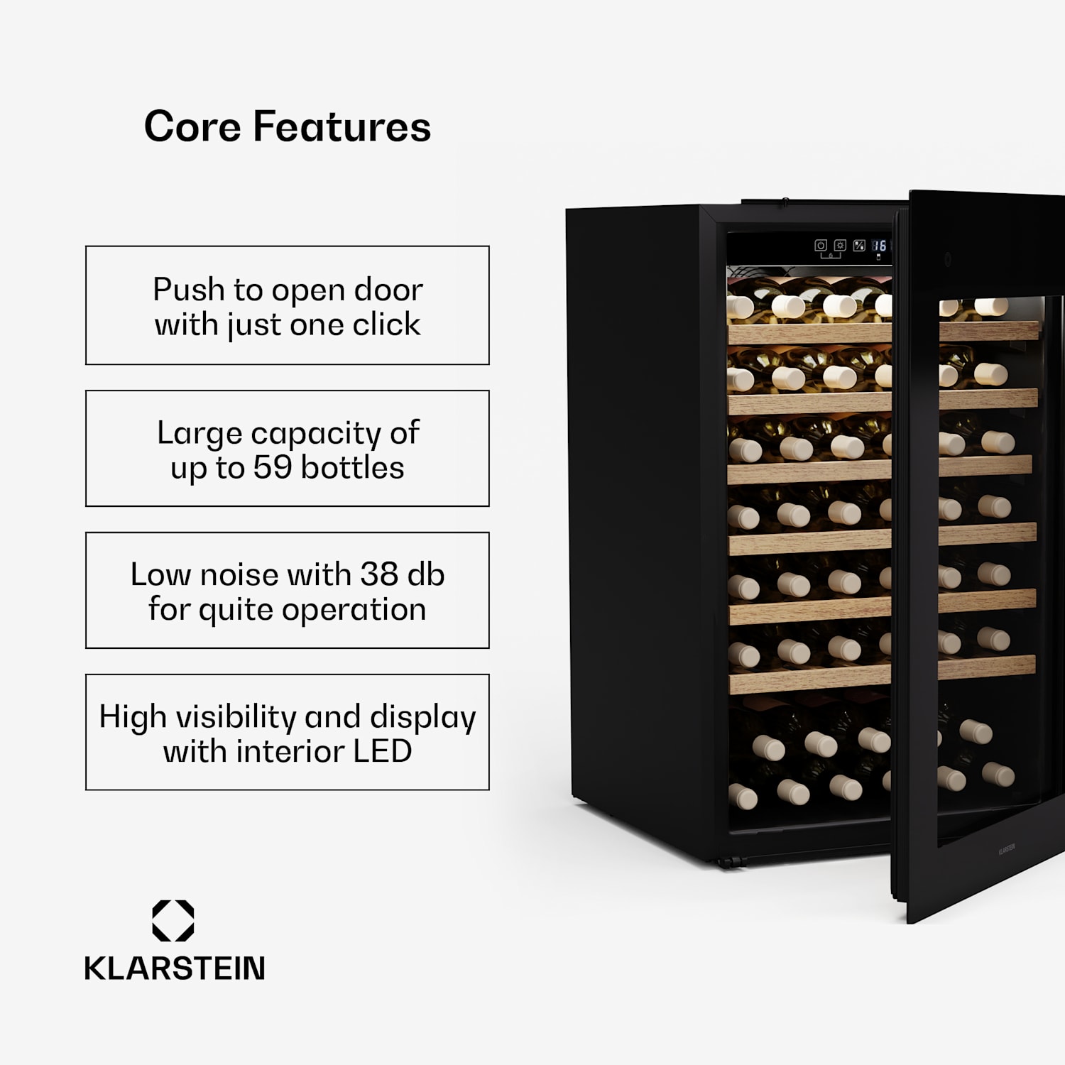 Rhone 59 Uno wijnkoelkast | 59 flessen | ledbediening | push-to-open | geruisloos 59 flessen | 1 koelzone | Zwart