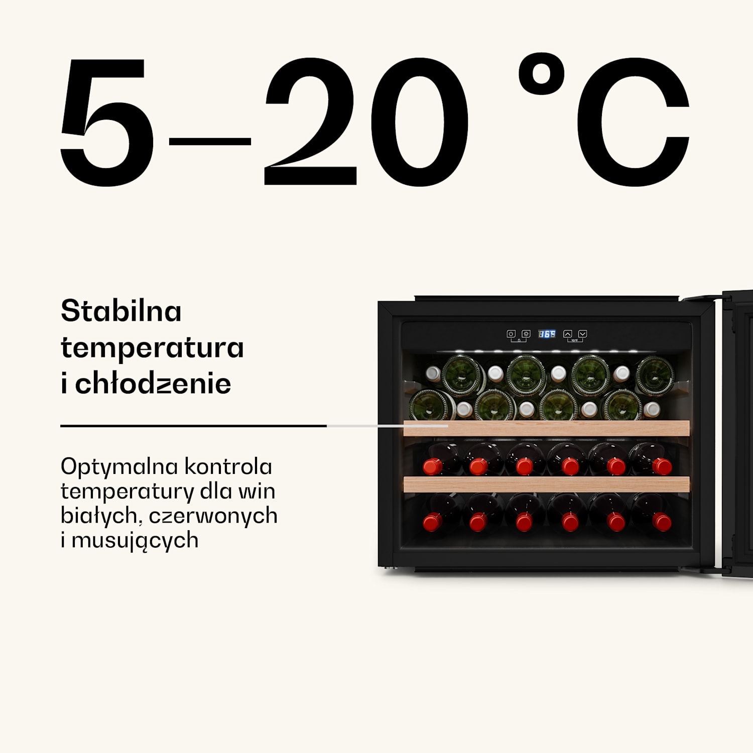 Chłodziarka do wina Vinsider Victoria 28, 28 butelek, dotykowa, ochrona UV, LED, cicha, 2 półki 28 butelek | Czarny