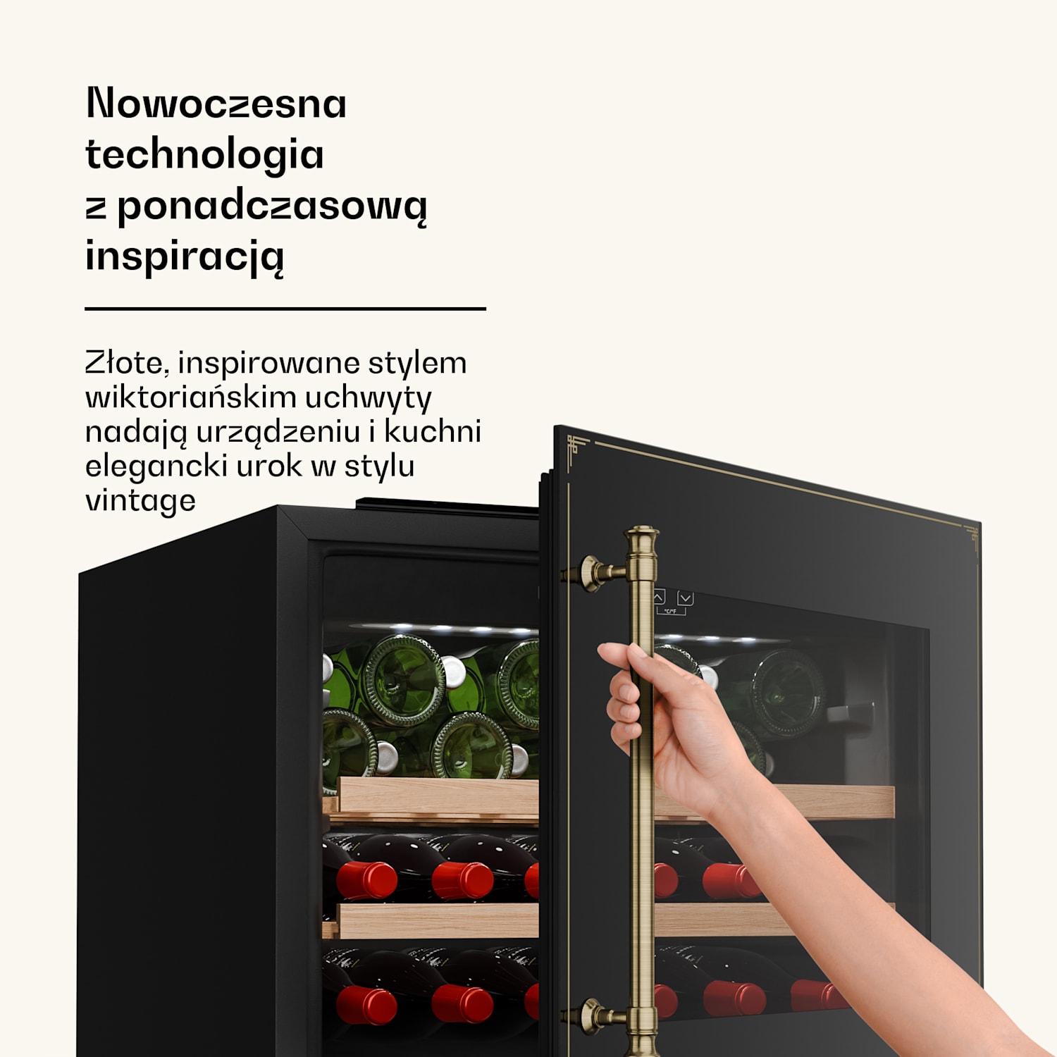Chłodziarka do wina Vinsider Victoria 28, 28 butelek, dotykowa, ochrona UV, LED, cicha, 2 półki 28 butelek | Czarny