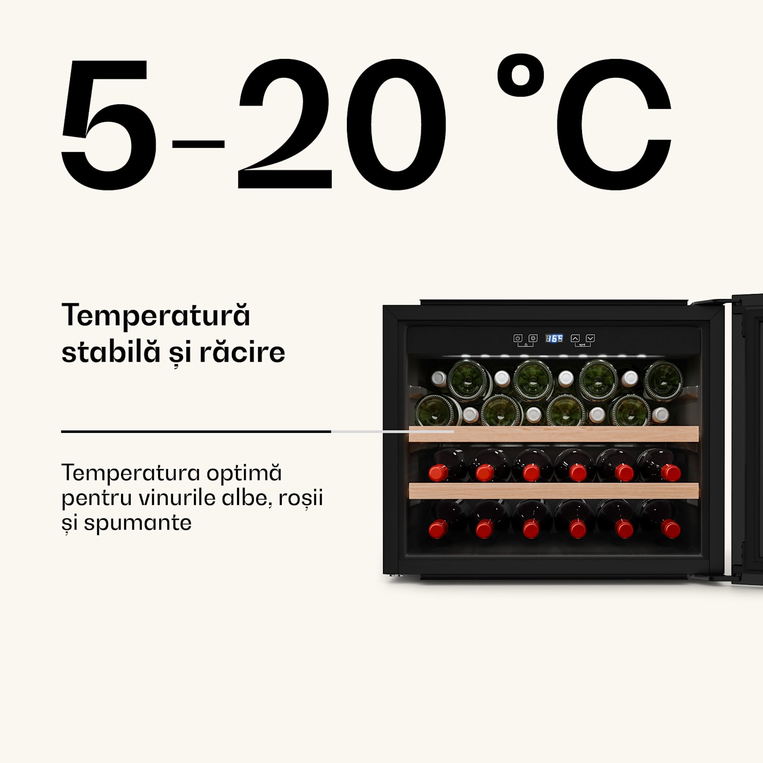 Răcitor de vin Vinsider Victoria 28, 28 sticle, tactil, protecție UV, LED, silențios, 2 rafturi 28 de sticle | Negru