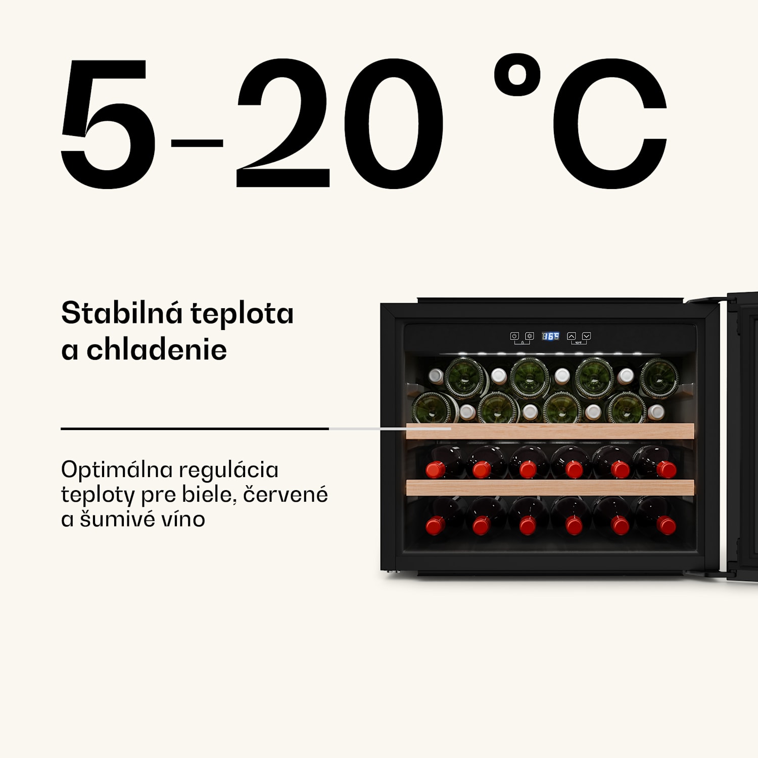 Vinsider Victoria 28 chladnička na víno, 28 fliaš, dotyková, UV ochrana, LED, tichá, 2 police 28 fliaš | Čierna