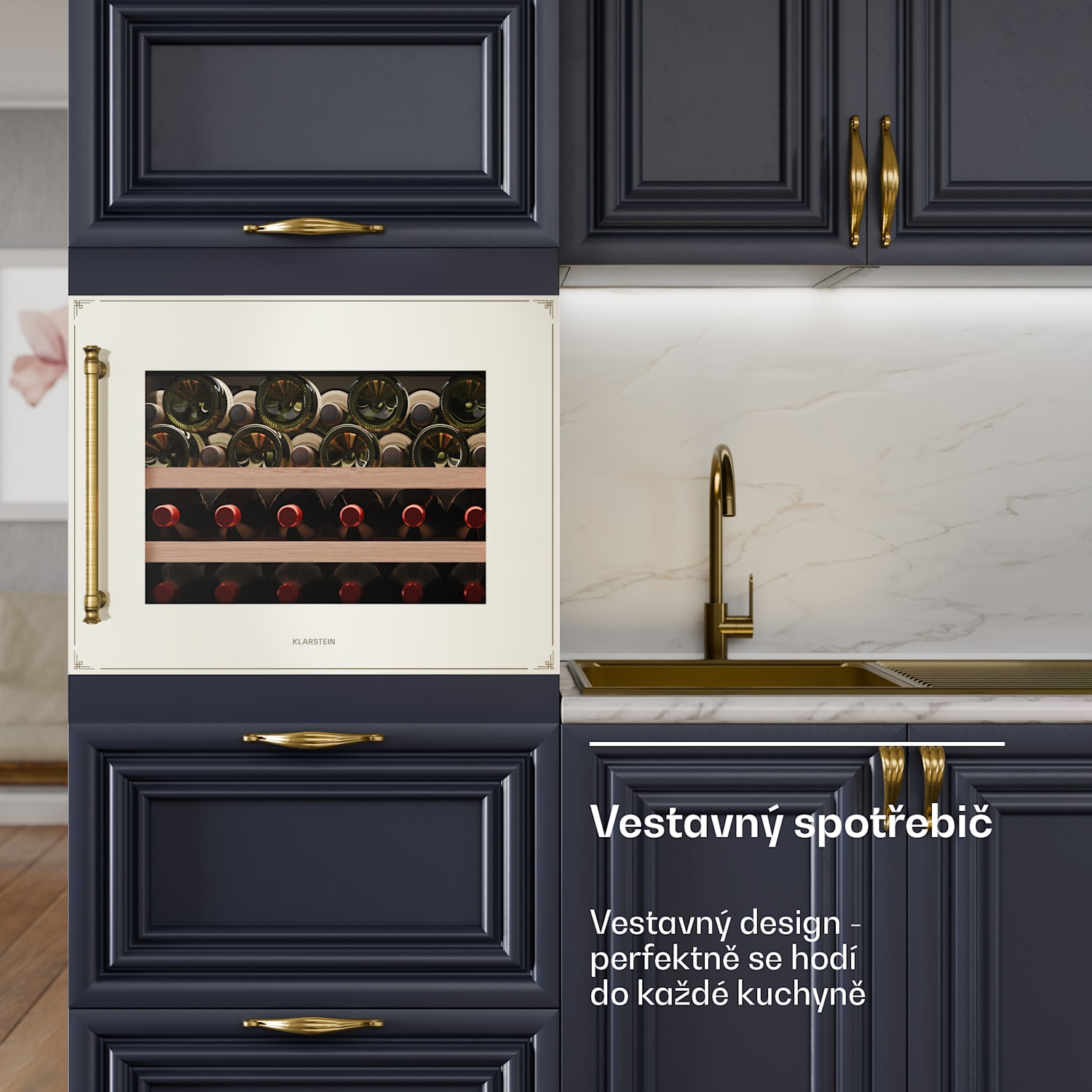 Vinsider Victoria 28 vinotéka, 28 lahví, dotyková, UV ochrana, LED, tichá, 2 police 28 lahví | Vintage krémová