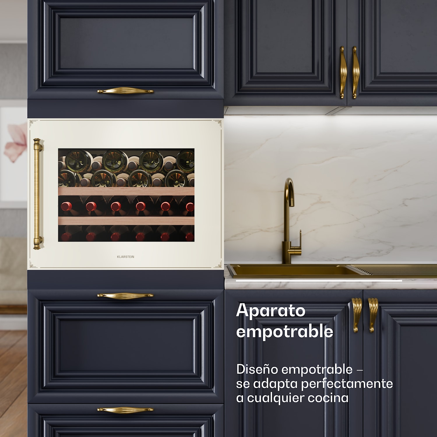 Refrigerador de vino Vinsider Victoria 28 | 28 botellas | táctil | protección UV | LED | silencioso | 2 estantes  28 botellas | Crema Vintage