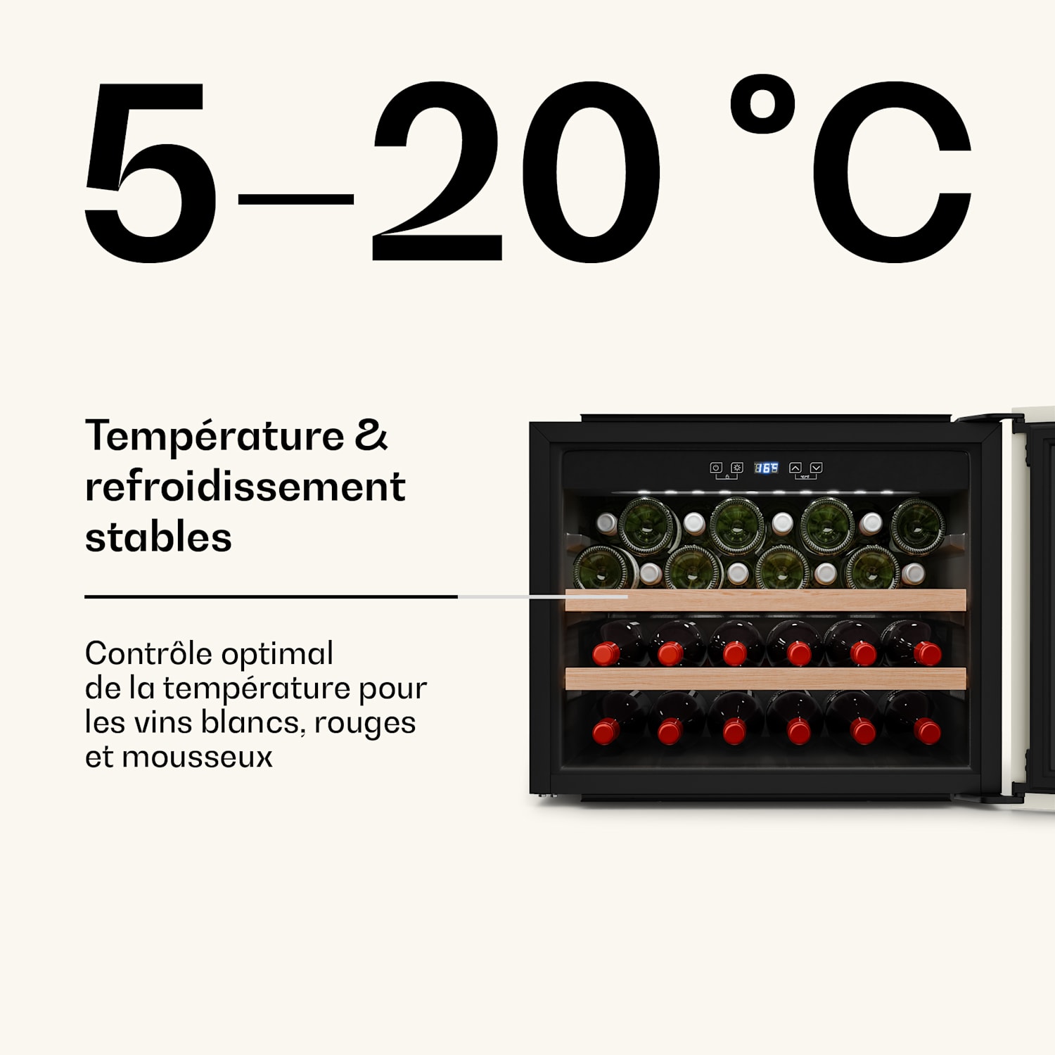 Vinsider Victoria 28 wijnkoelkast | 28 flessen | Touch | UV-bescherming | LED | zacht | 2 planken 28 flessen | Vintage Crème
