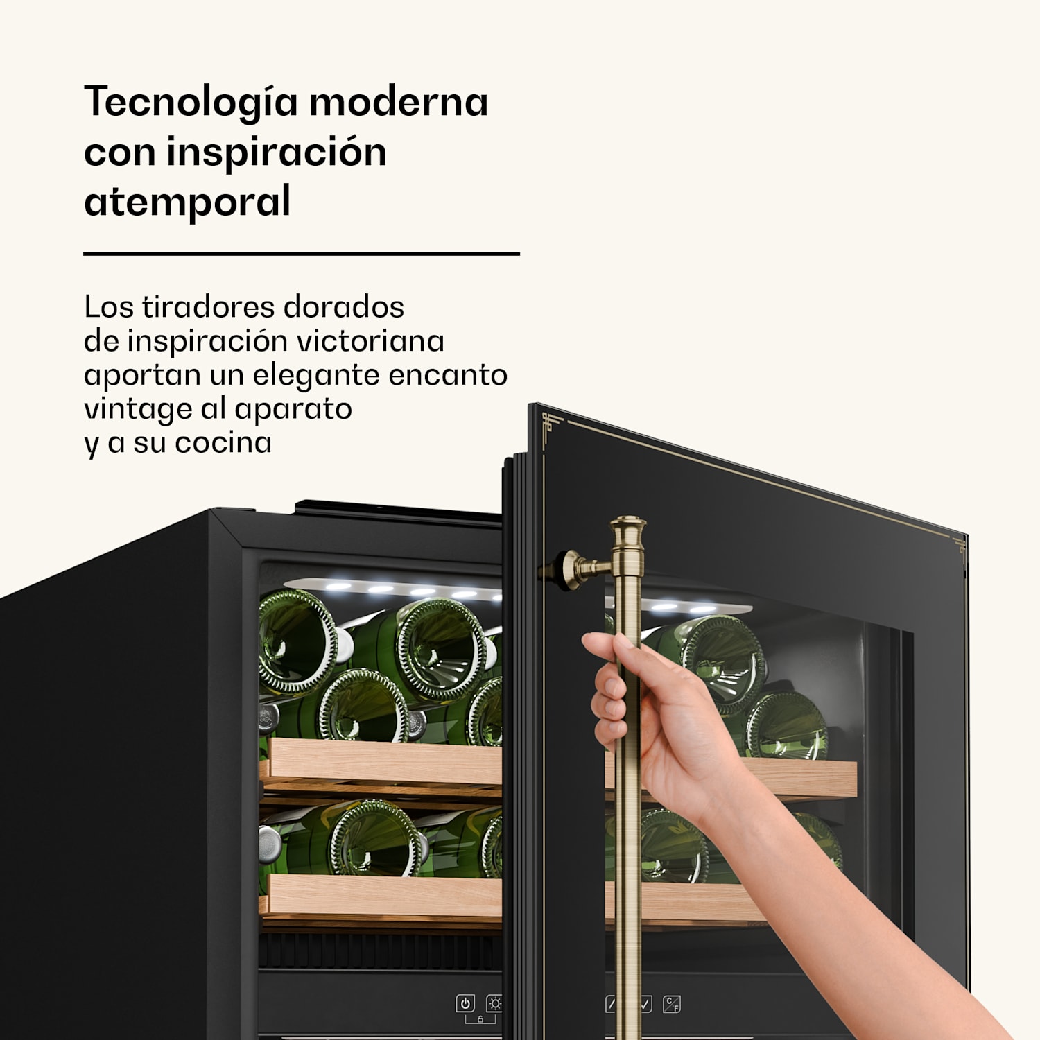 Refrigerador de vino Vinsider Victoria 36 | 36 botellas | táctil | protección UV | LED | silencioso | 3 estantes  36 botellas | Negro