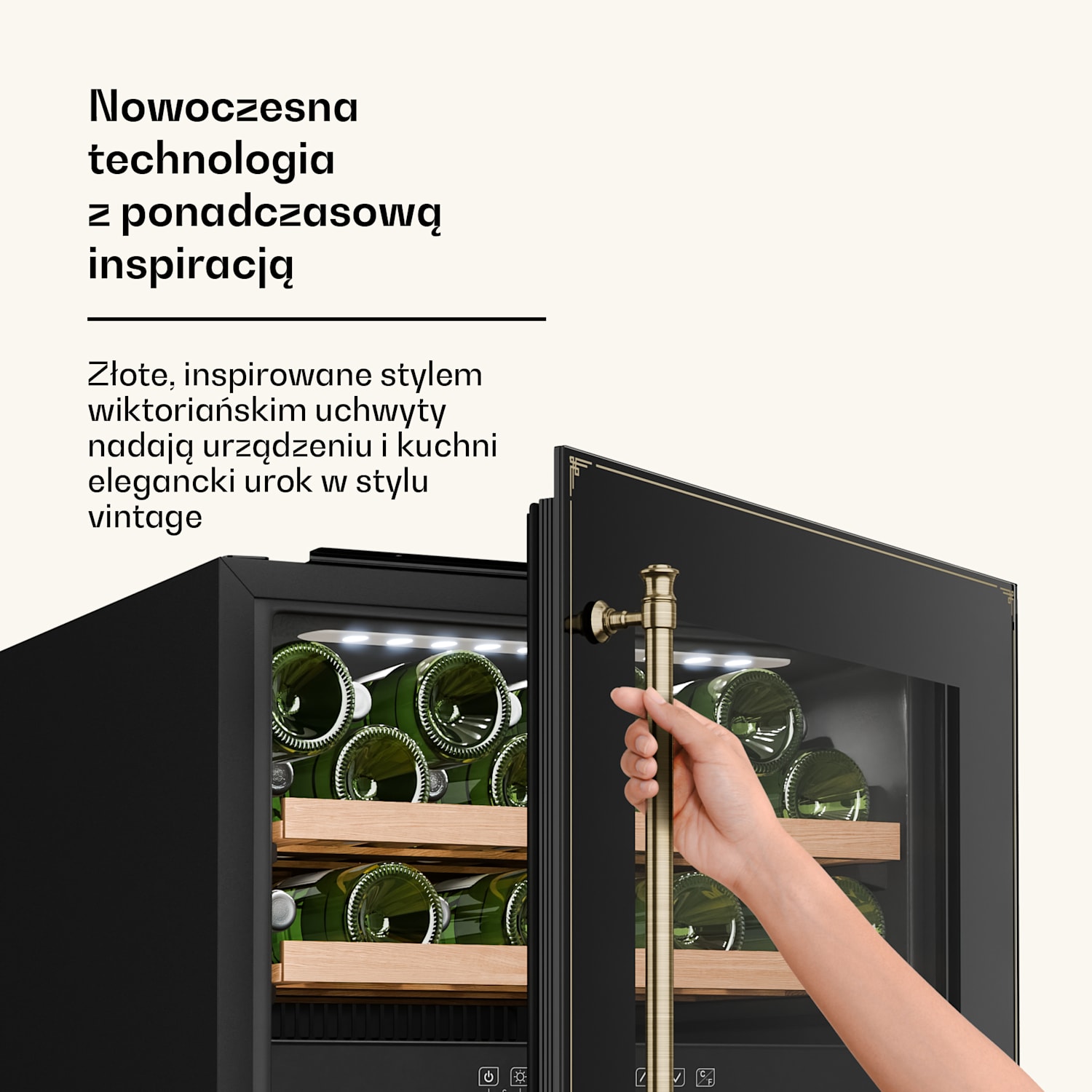 Chłodziarka do wina Vinsider Victoria 36, 36 butelek, dotykowa, ochrona UV, LED, cicha, 3 półki 36 butelek | Czarny