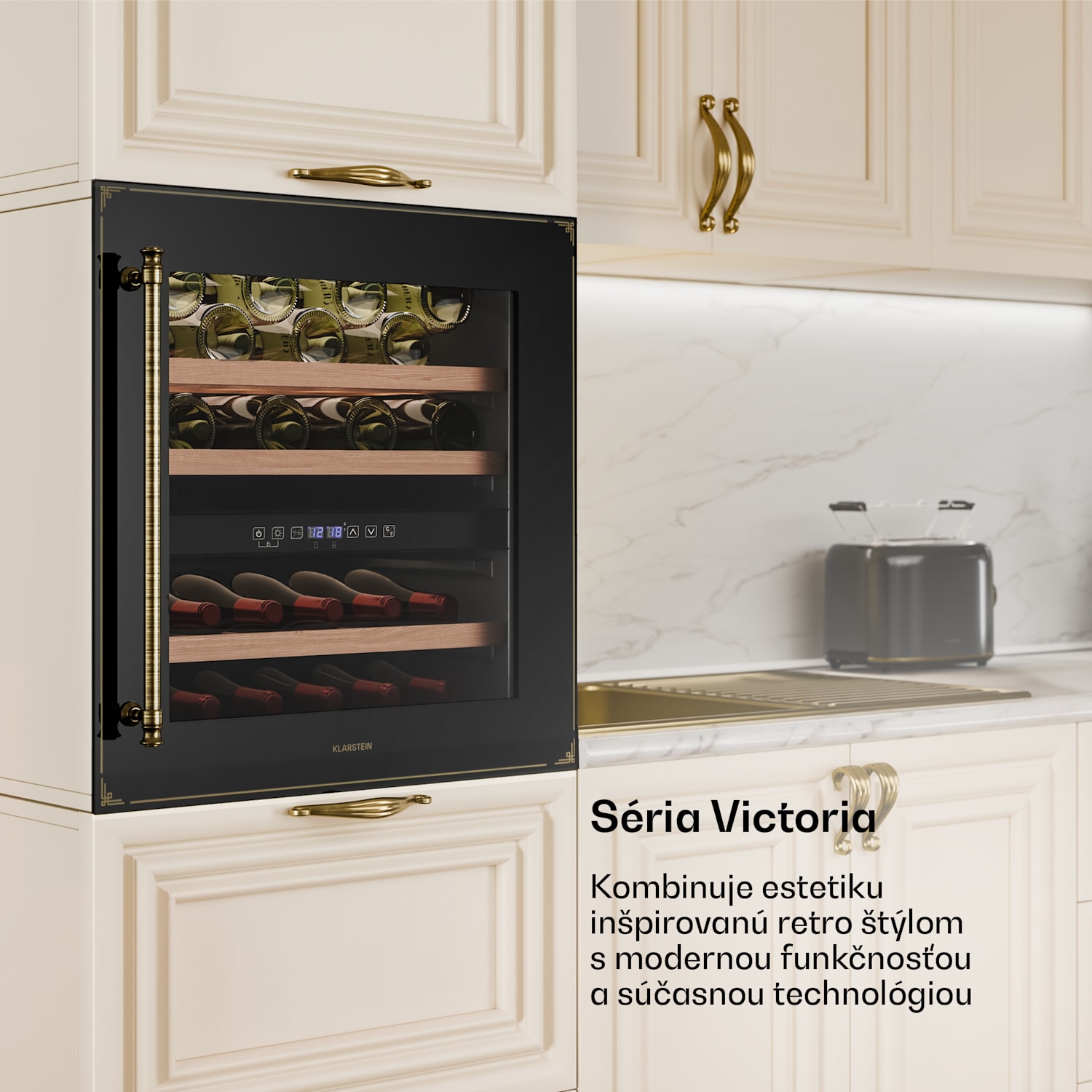 Vinsider Victoria 36 chladnička na víno, 36 fliaš, dotyková, UV ochrana, LED, tichá, 3 police 36 fliaš | Čierna