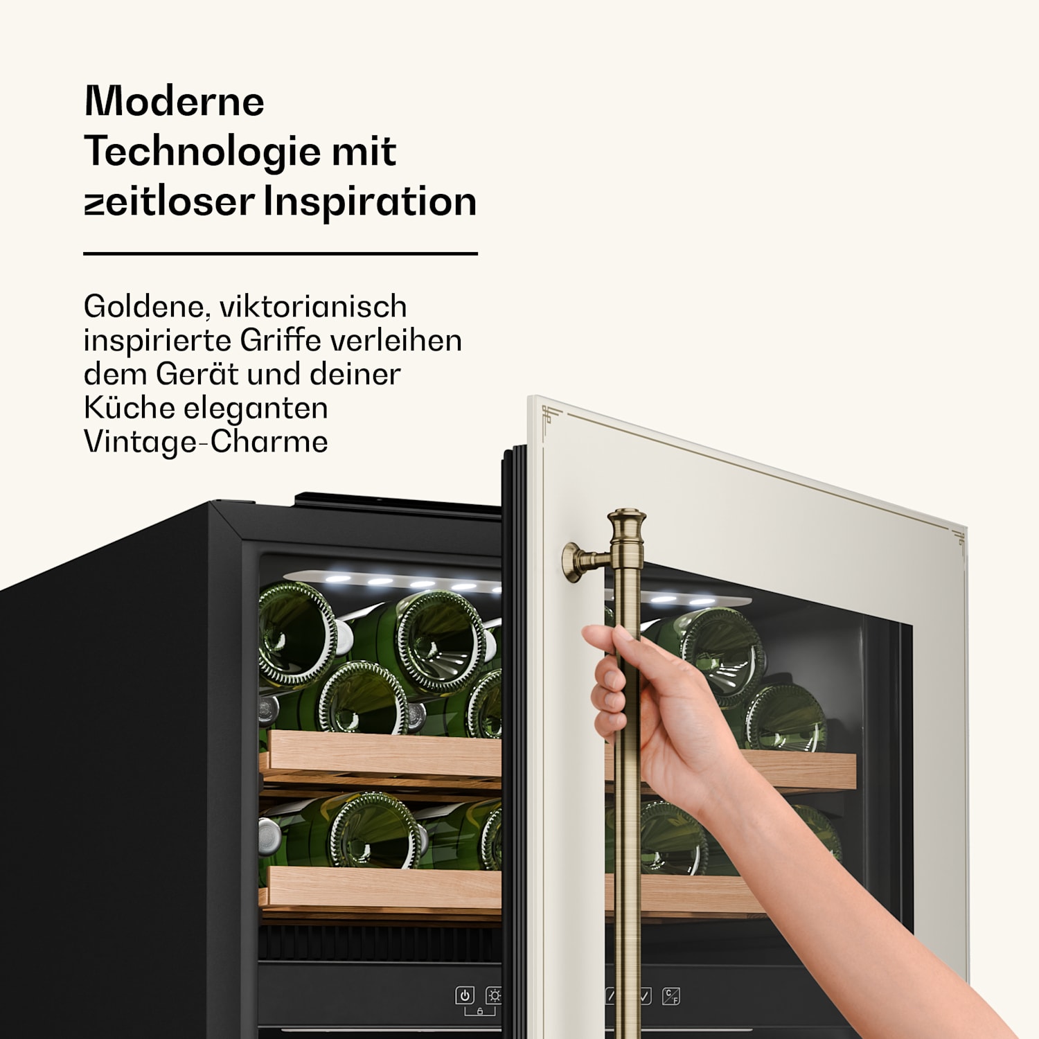 Vinsider Victoria 36 Weinkühlschrank | 36 Flaschen | Touch | UV-Schutz | LED | leise | 3 Regale 36 Flaschen | Vintage-Creme