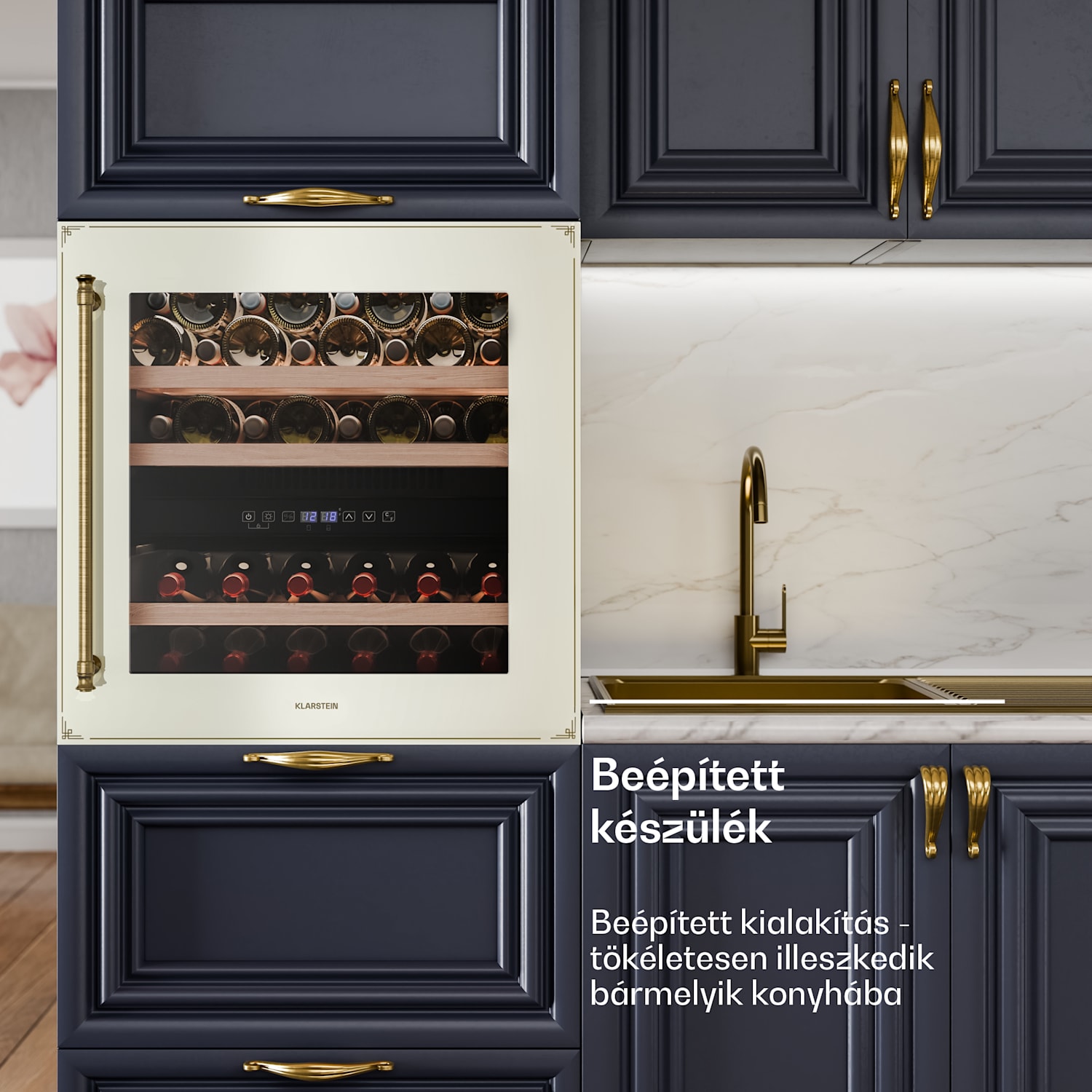 Vinsider Victoria 36 borhűtő, 36 palack, érintés, UV-védelem, LED, csendes, 3 polc 36 palack | Vintage krém