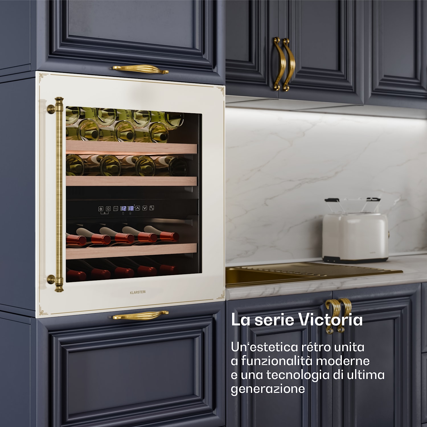 Vinsider Victoria 36 - Frigorifero per vini | 36 bottiglie | Touch | Protezione UV | LED | Silenzioso | 3 ripiani 36 bottiglie | Crema vintage
